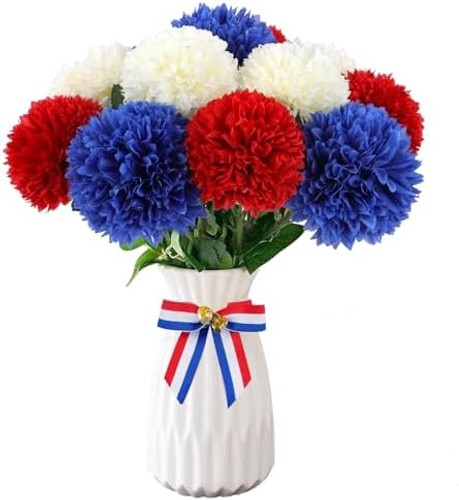 Hananona 12 Pcs Artificial Chrysanthemums Flowers Patriotic Flower, 4th of Ju…