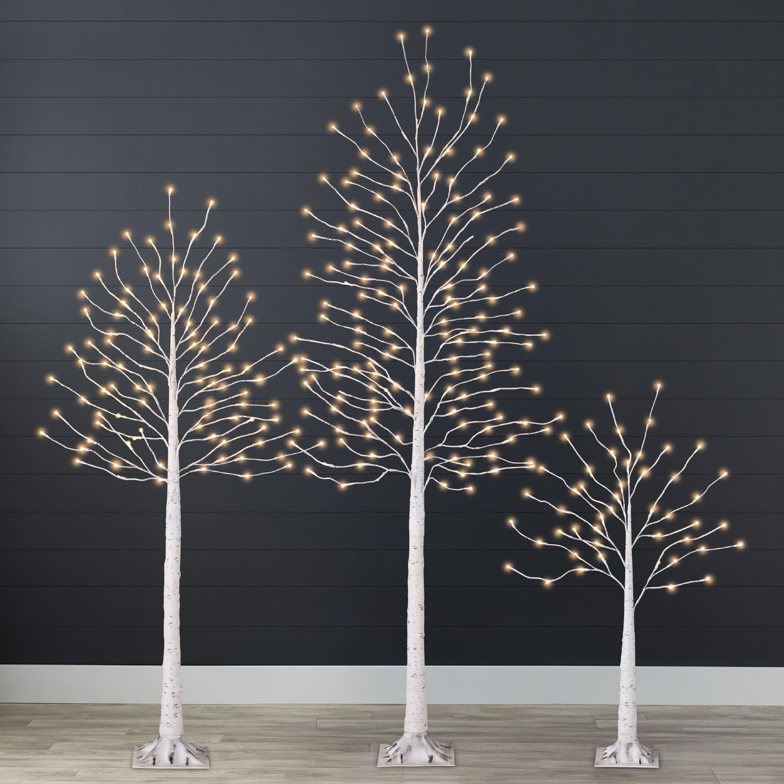 Best Choice Products 4ft, 6ft and 8ft Lighted Birch Tree, 3Pk w/LED Lights, 1…