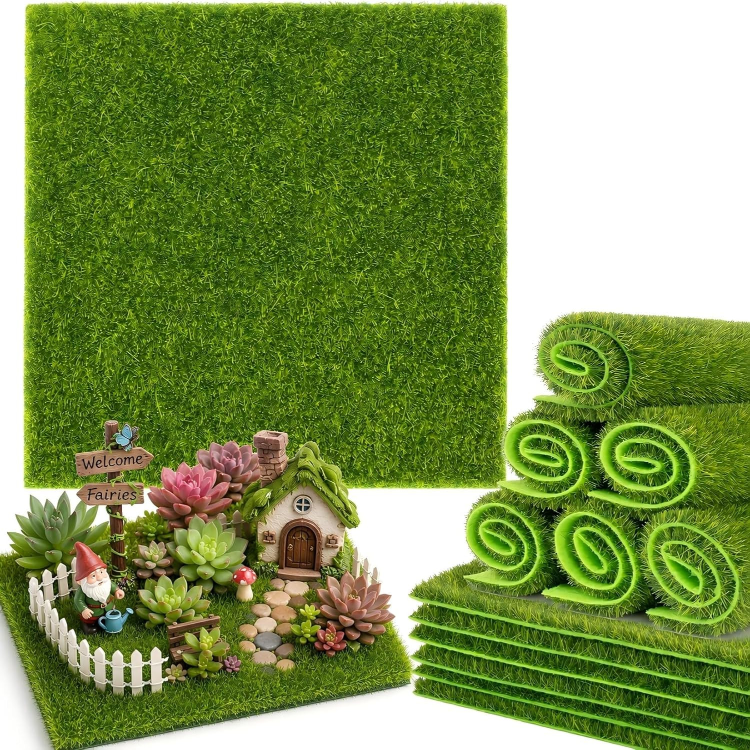 Fake Grass Decor for Crafts – 6 PCS Artificial Grass Mat for Crafts Decoration f