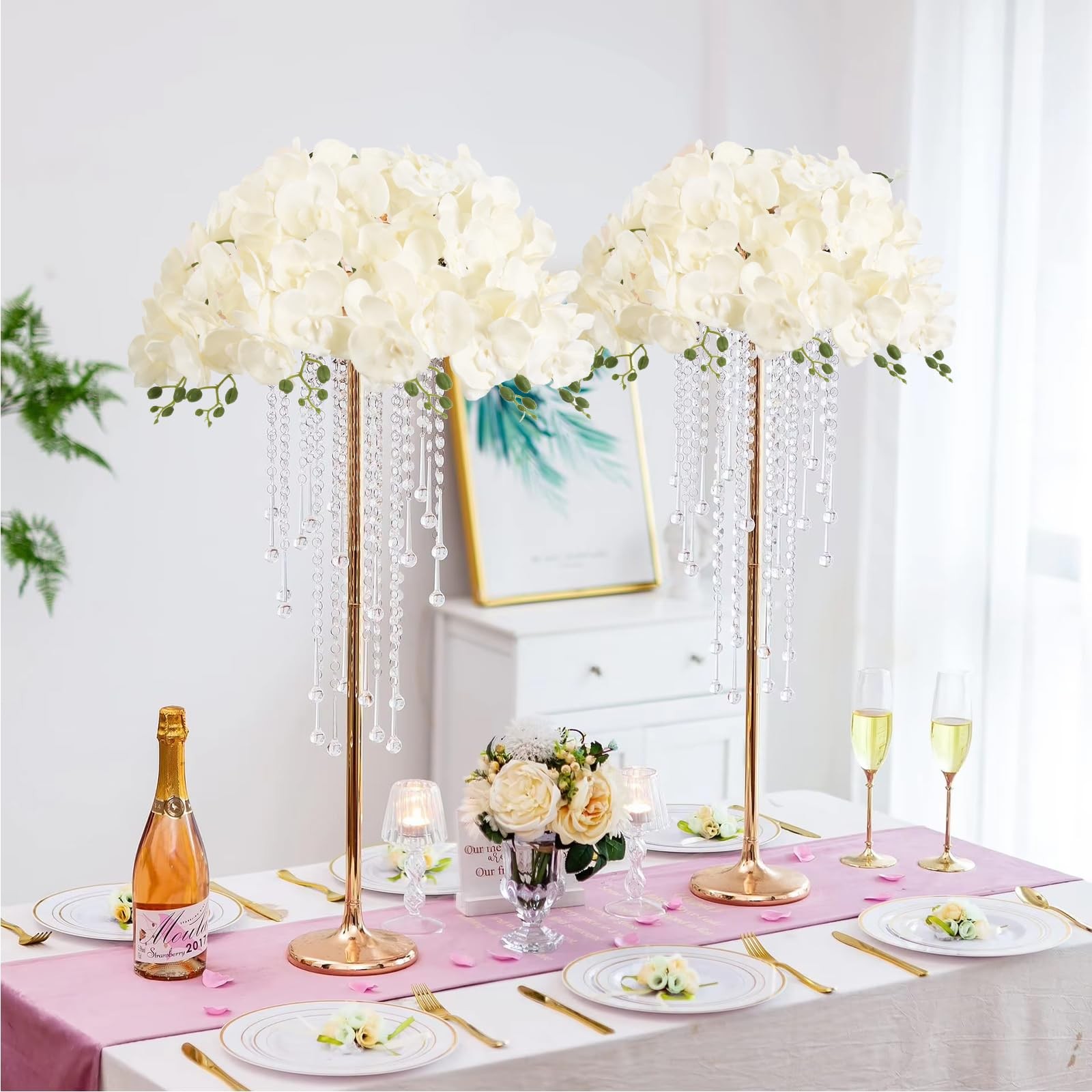 Orchids Artificial Flowers 6PCS Silk Orchids 35″ Fake Orchid Stems Artificial…