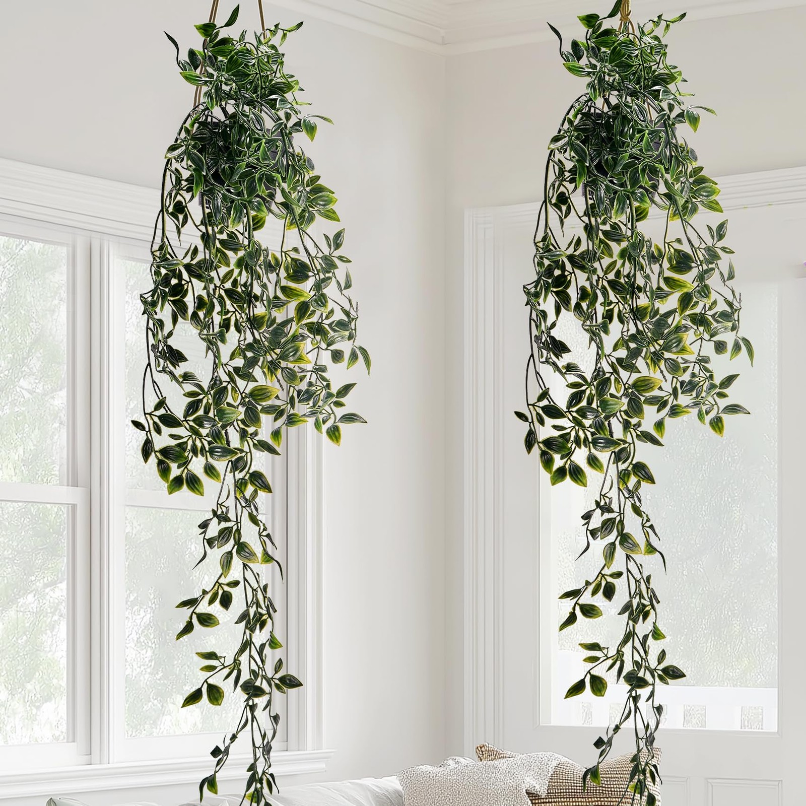 2Pcs Real-Touch Artificial Hanging Mandala Vine with Pot Faux Ivy Plant for I…