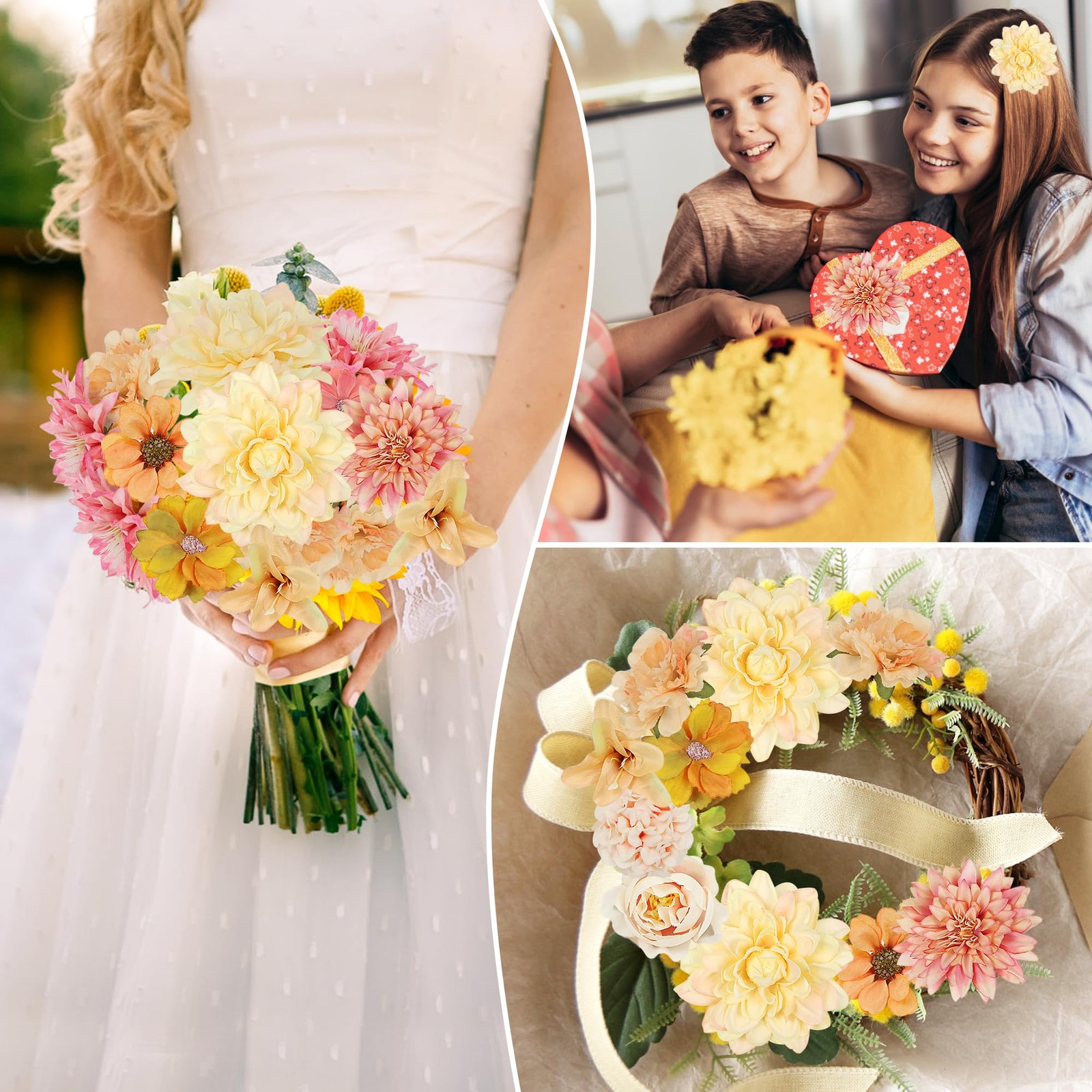 48 PCS Orange Silk Fall Artificial Flower Heads Combo Bulk Wedding DIY Craft