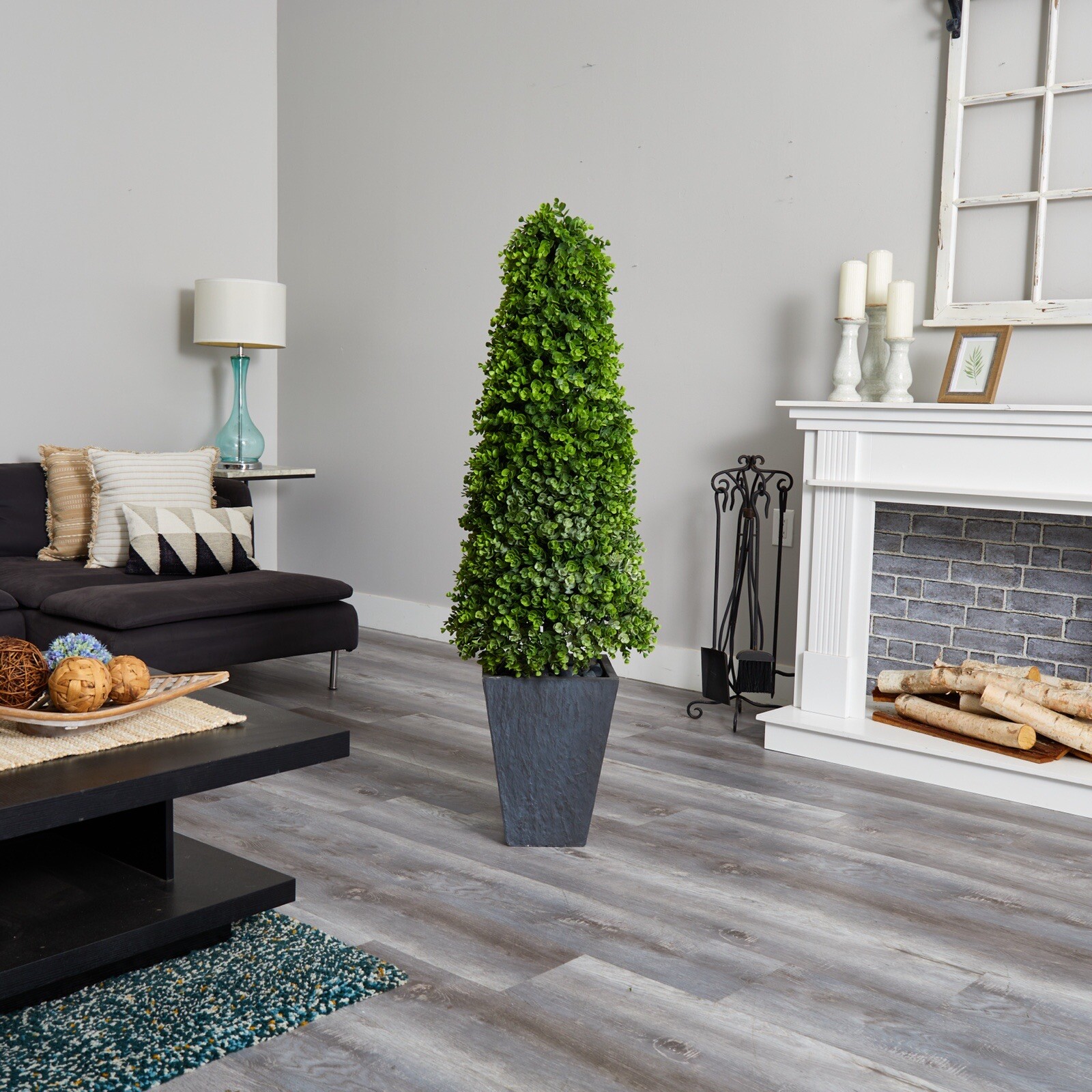 57” Artificial Eucalyptus Topiary Tree In Planter UV Indoor/Outdoor. Retail $385