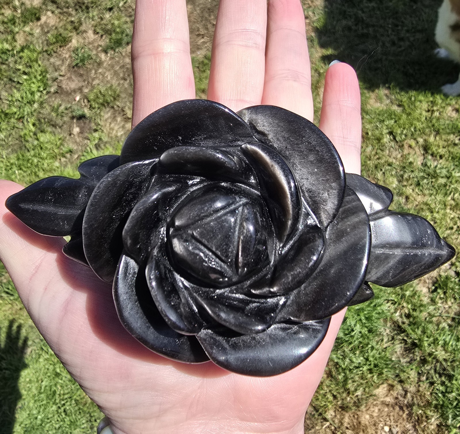 Silver obsidion rose Unique Gothic anniversary gift Crystal Energy Protection