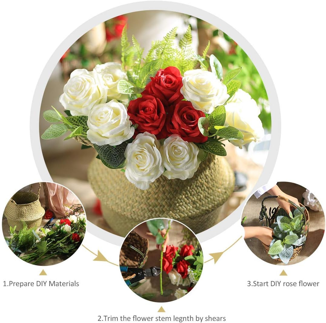 JUSTOYOU 10Pcs Artificial Roses Flowers, Realistic Blossom Roses, Real Touch Sil