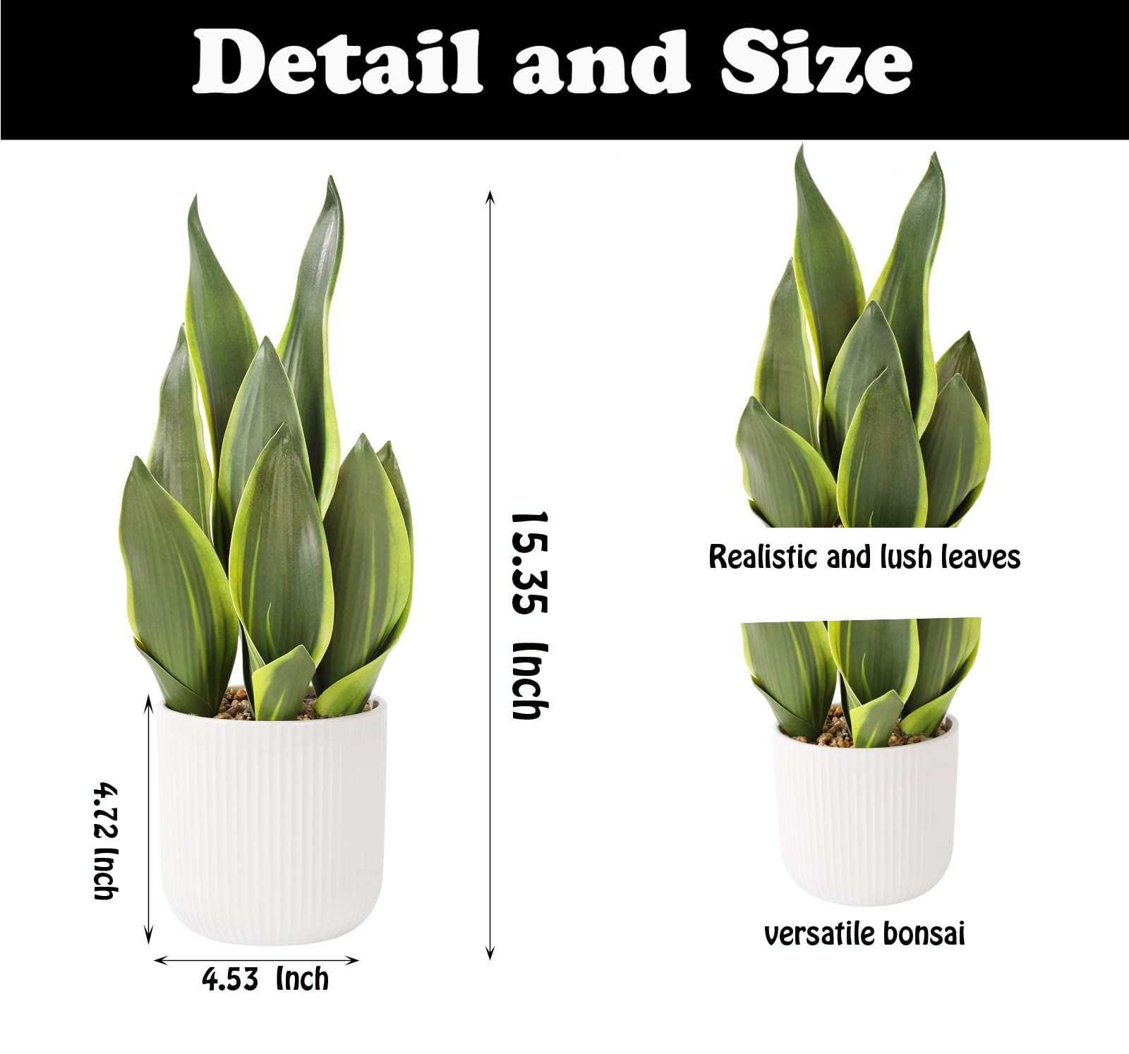 Artificial Realistic Snake Plant 16″ with White Ceramic Pot Fake Snake Plants…
