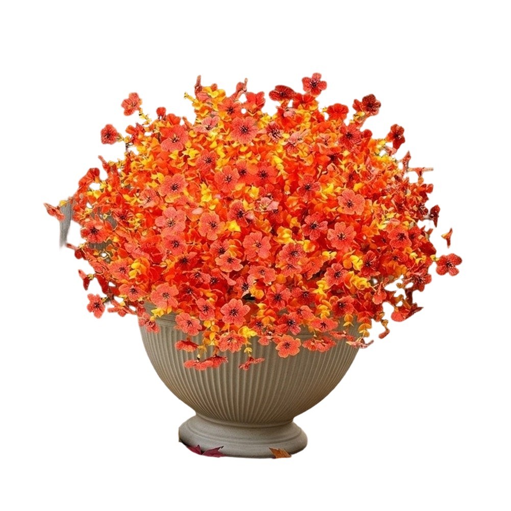 12 Pack Artificial Orange Mums For UV Resistant Autumn Flowers 35cm Plastic