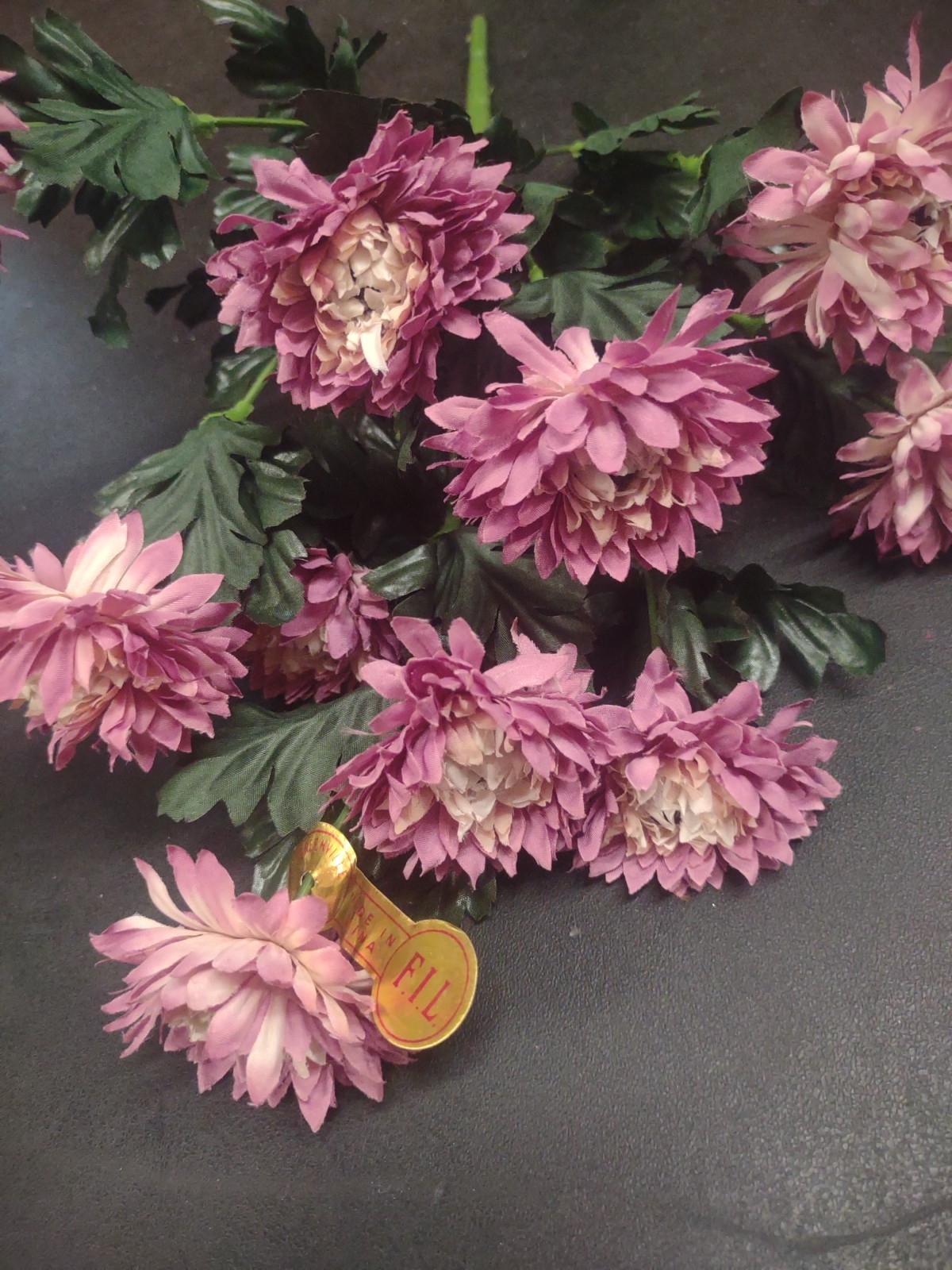 15″ Vintage Silk Strawflower Flower Bush with 10 Stems, Fall Lavender & Cream