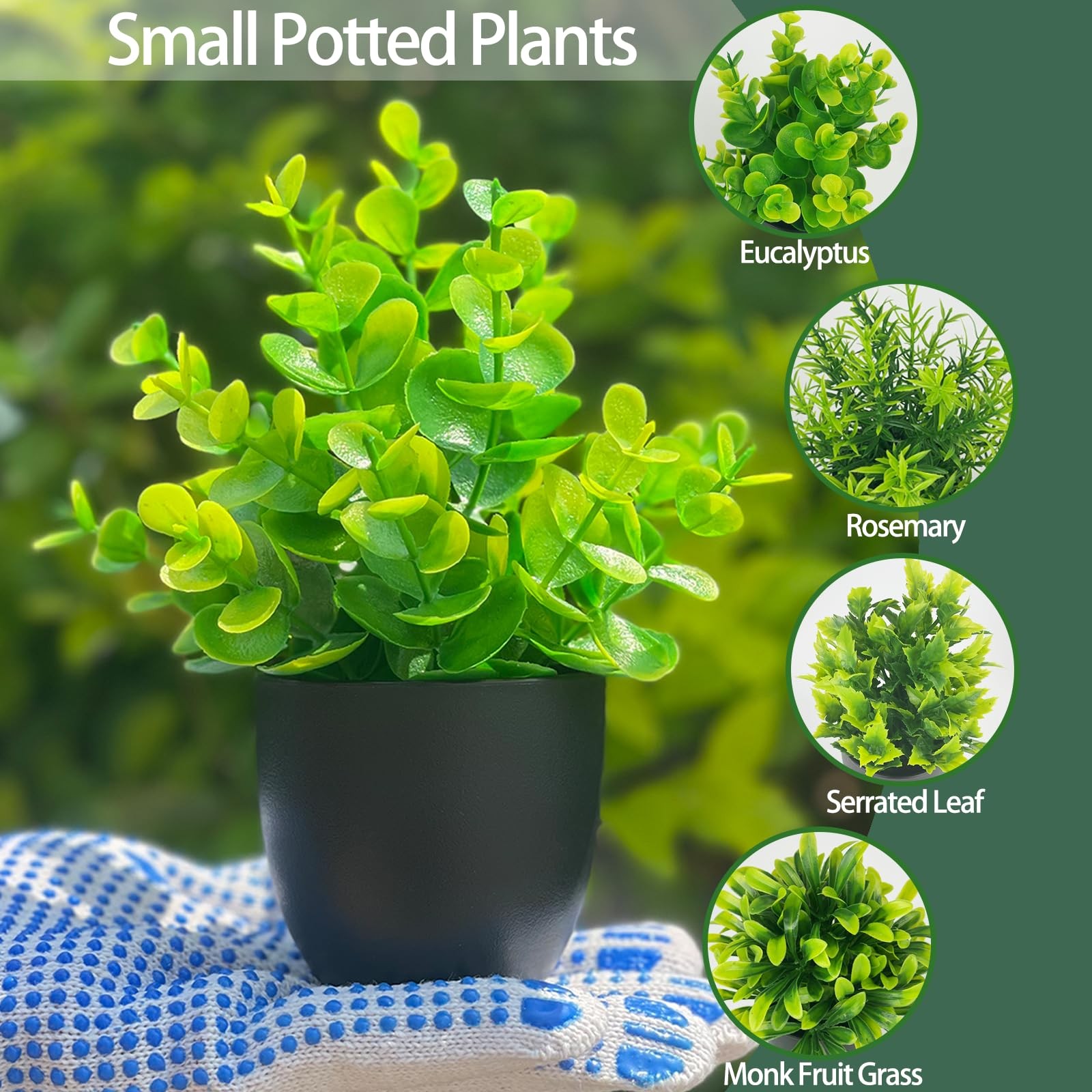 4 Packs Fake Plants Small Potted Mini Artificial Eucalyptus Rosemary Decor