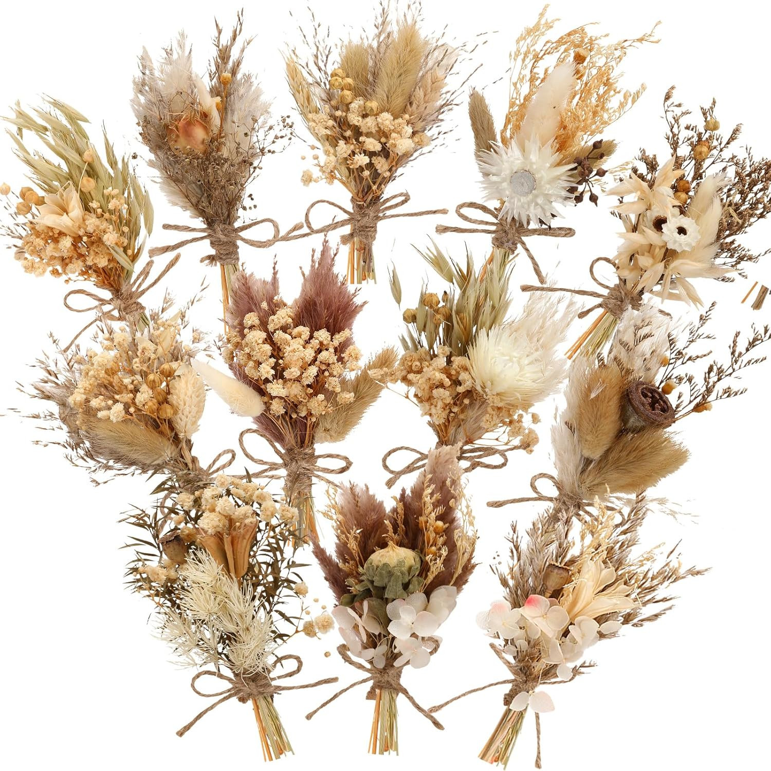 12 Pcs Boho Dried Flower Bouquet Mini Wedding Handmade Dry Flowers Decor for Vas