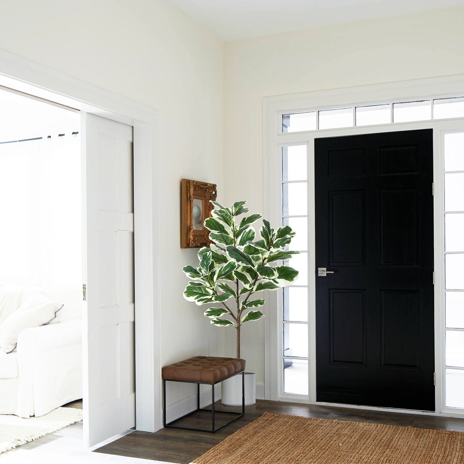 4.3ft Green Artificial Ficus Tree Plant in Pot with 46 Leaves for Indoor Outdoor