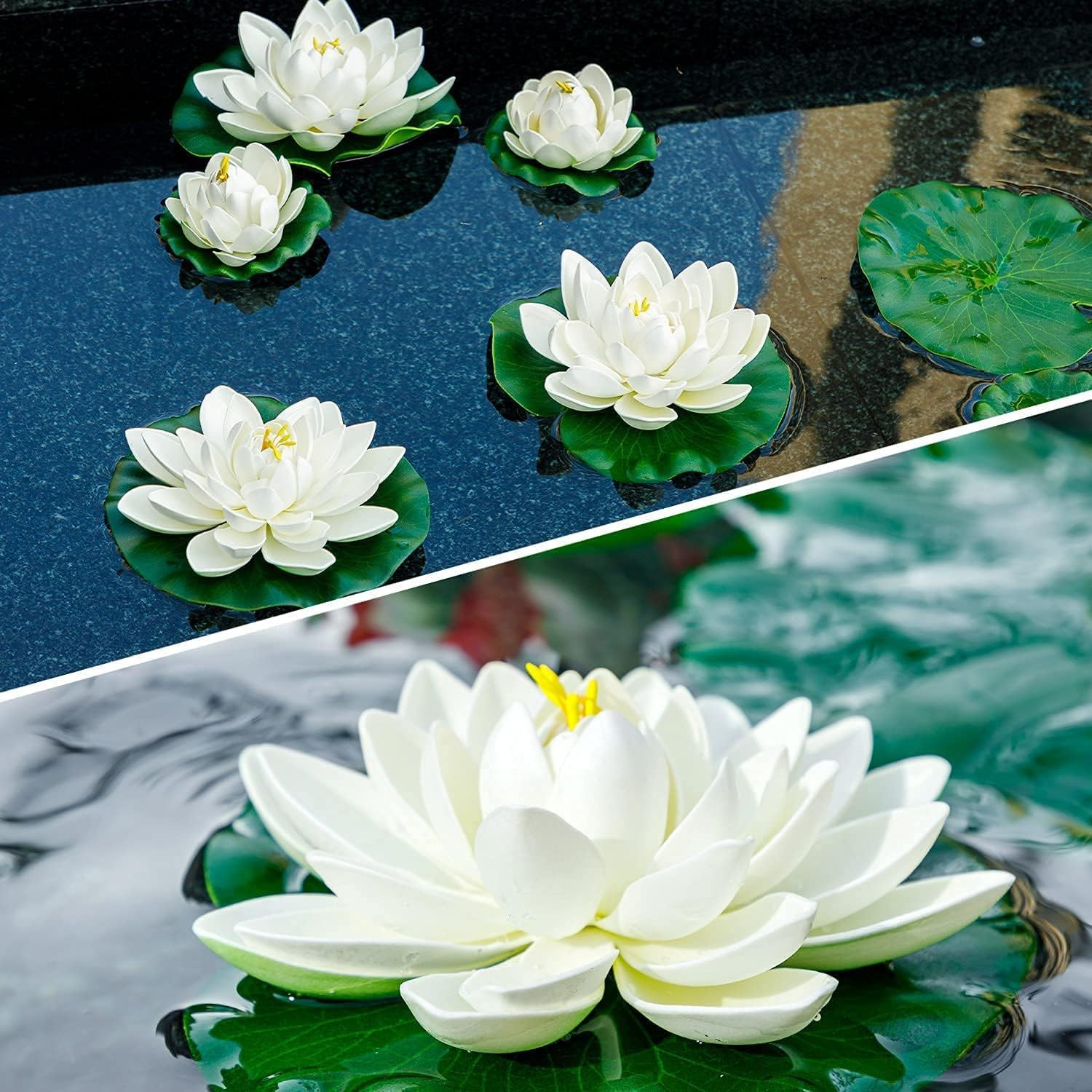 8Pcs Artificial Lotus Flower Decor, 7Inch & 4Inch Floating Foam Lotus Flowers, O