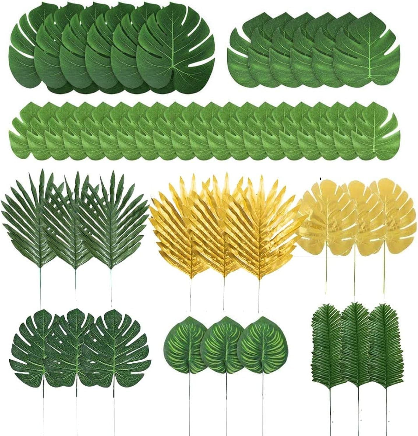 78 Pieces 9 Kinds Artificial Tropical Leaf Jungle Leaves Golden Plant Safari Lea