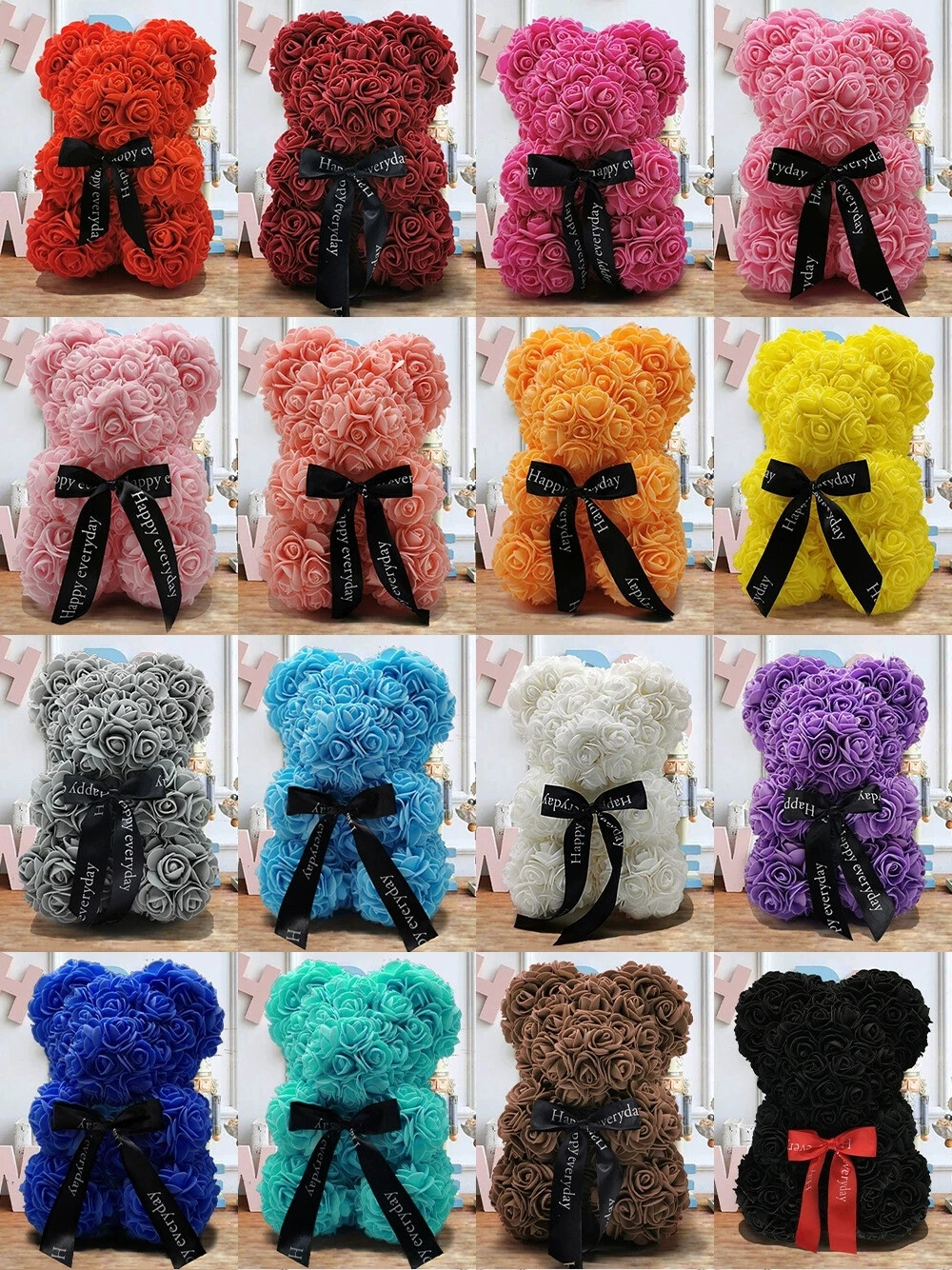Valentine’s Teddy Bear Gift Set: Artificial Foam Bears with Roses in a Box