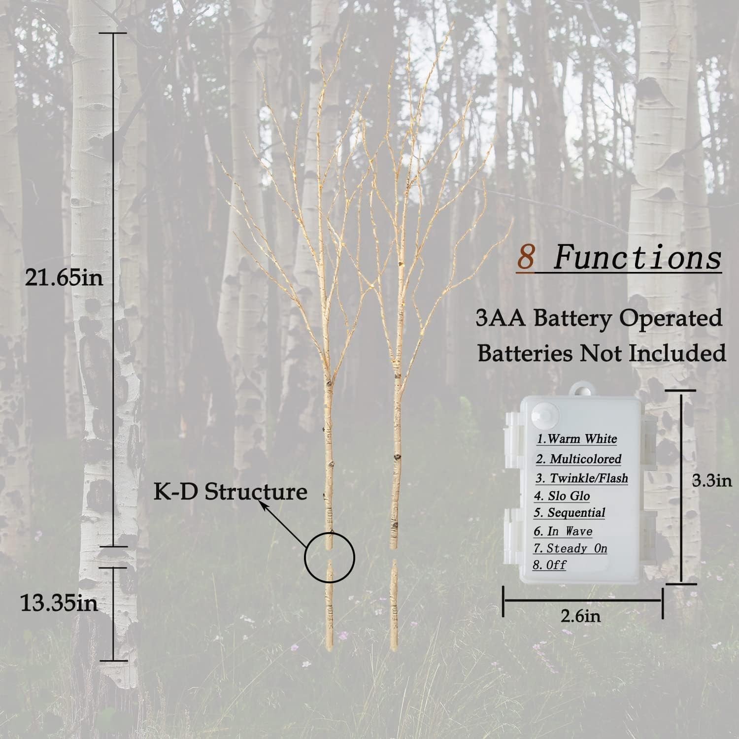 Elegant Pre-Lit Birch Branches with Warm White & Color Lights for Any Occasion