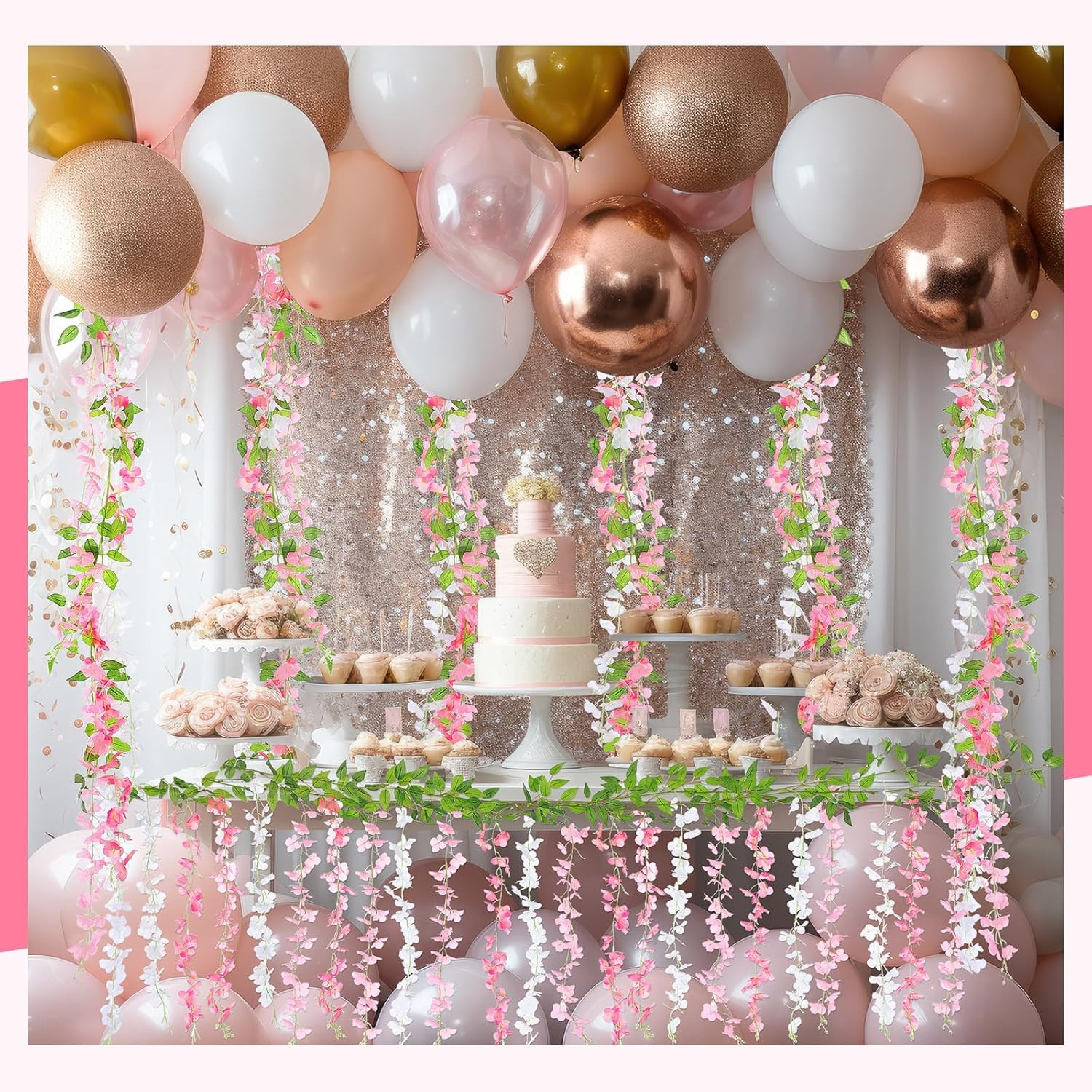 4Pcs Wisteria Artificial Flowers Garland, 7.2Ft/Piece Wisteria Hanging Flowers G