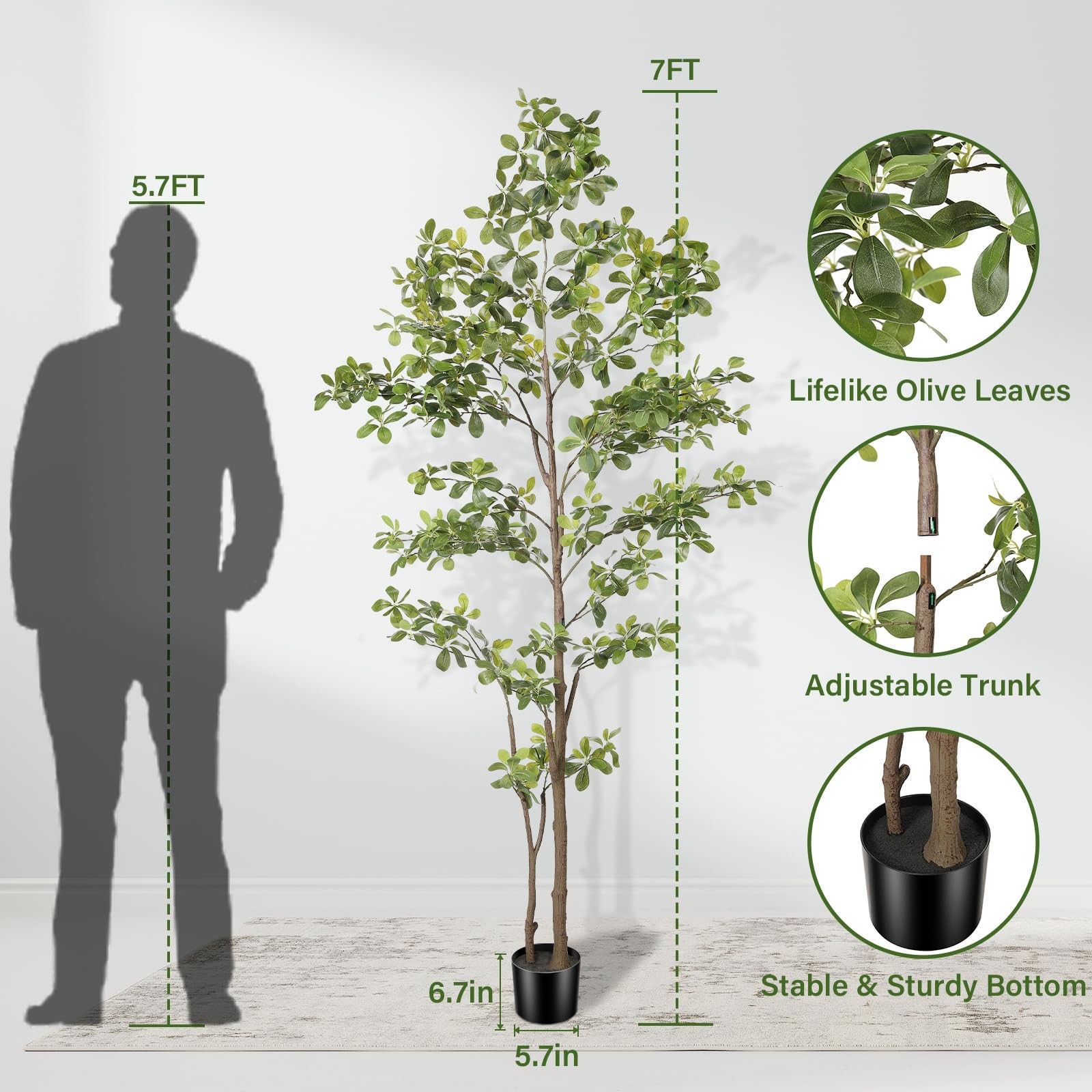 PHYTREE Faux Black Olive Tree 7ft, Artificial Shady Lady with Green