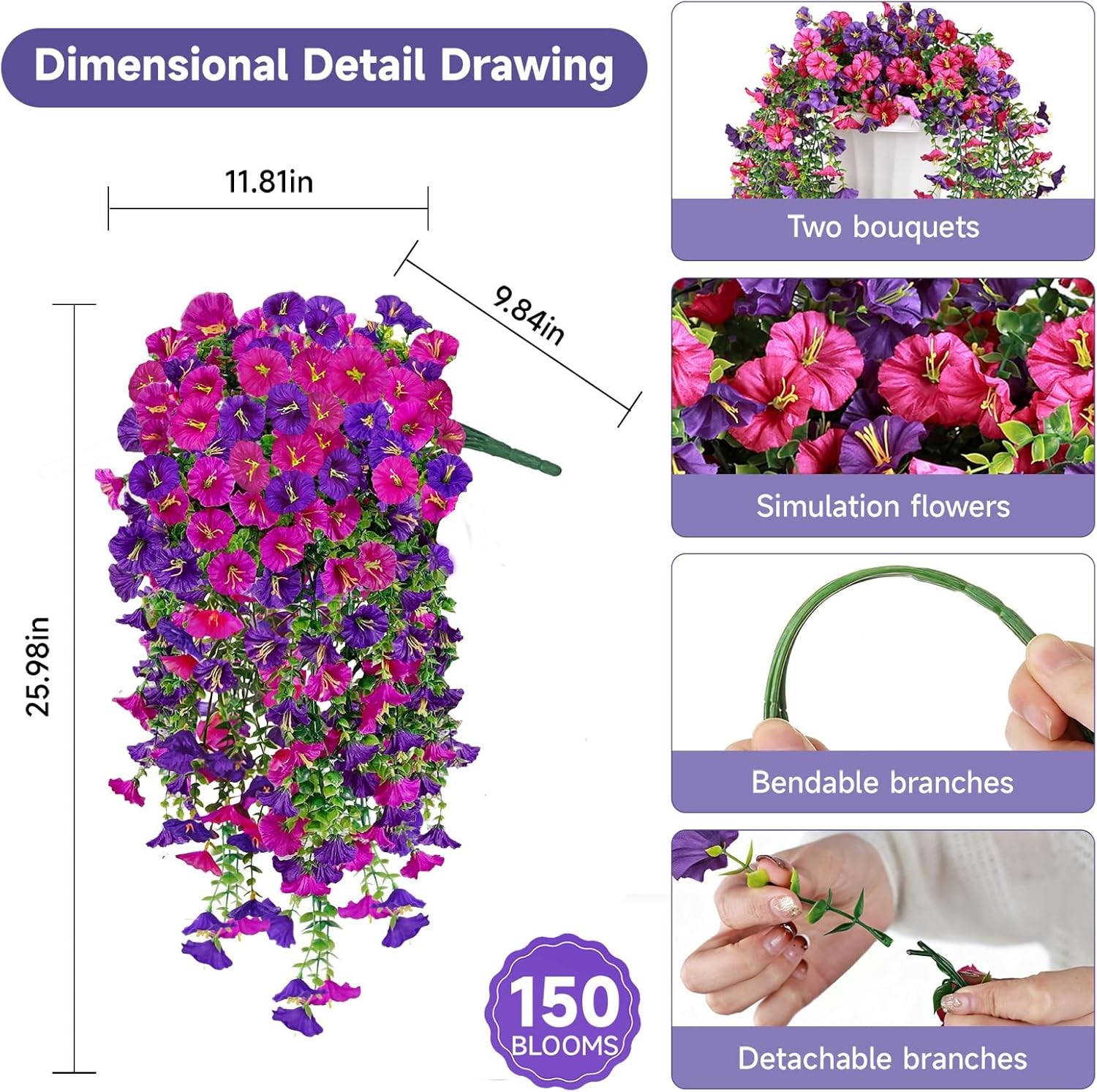 Fuchsia Artificial Flowers Hanging UV Protected 2 Pack 300 Blooms