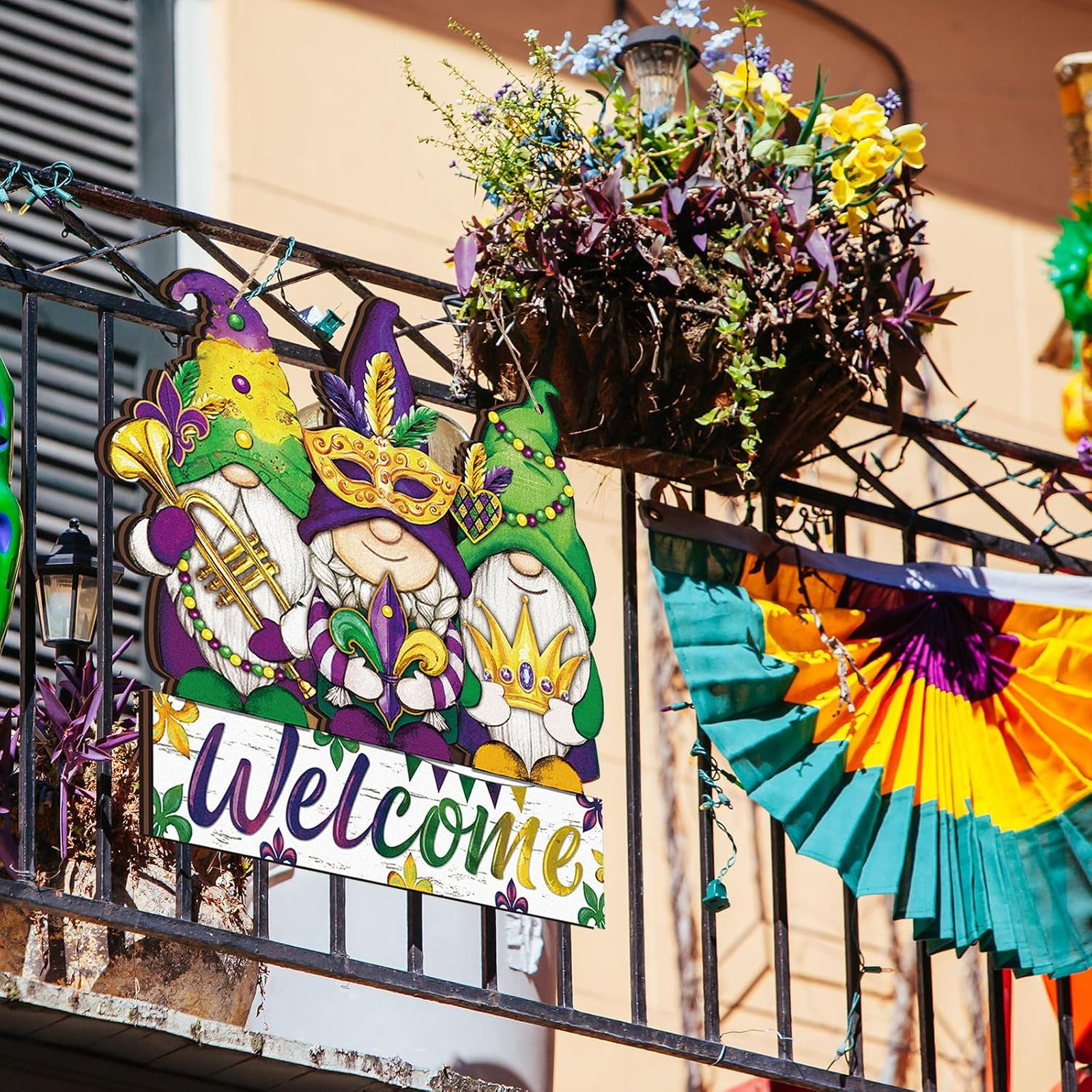 Mardi Gras Door Decor Gnome Wreath Wooden Welcome Sign Farmhouse Porch Wall