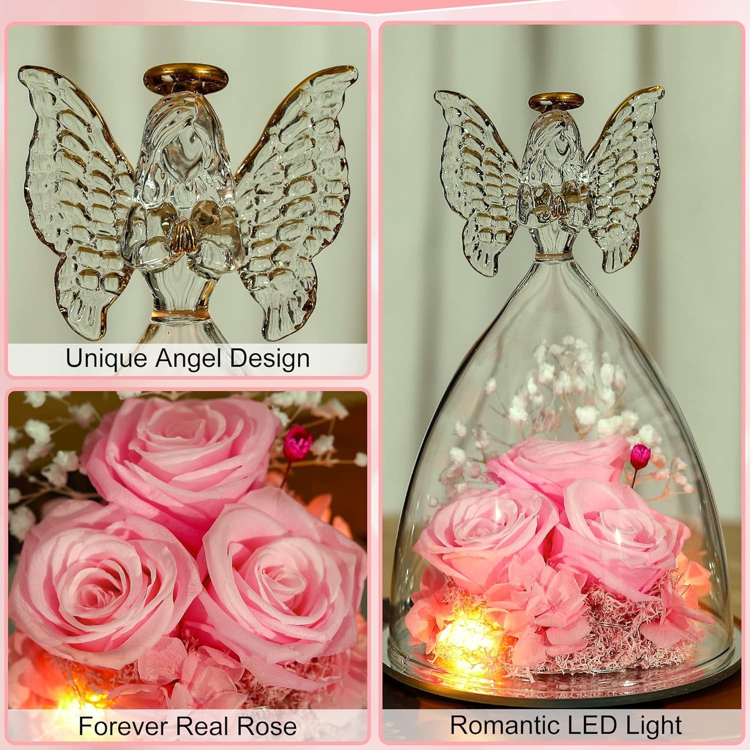 Mothers Day Mom Gifts for Women Preserved Flowers in Glass Angel Forever Flowers