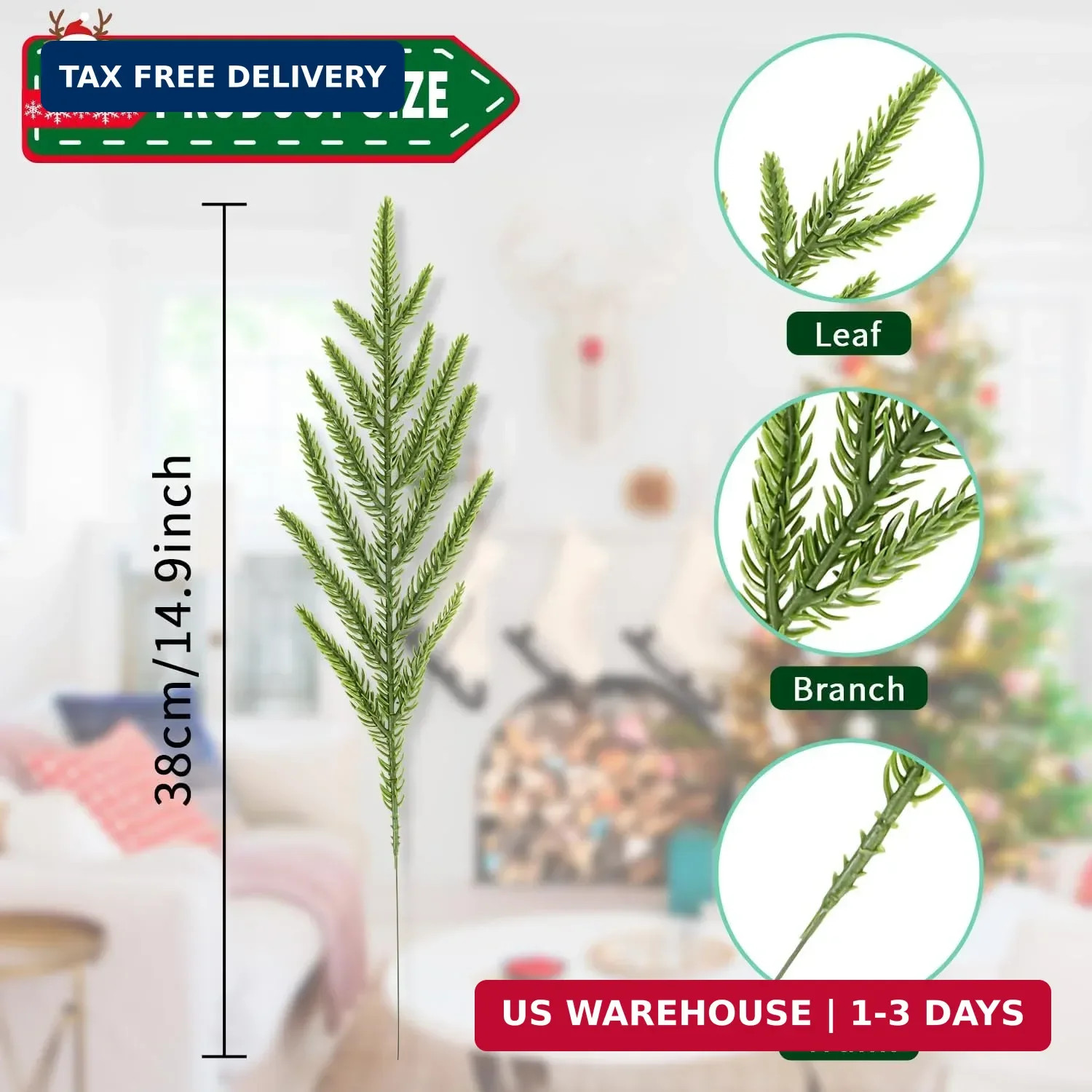 24Pcs Norfolk Pine Branches Stems 13.5″ Artificial Pine Needles Sprigs Norfolk P