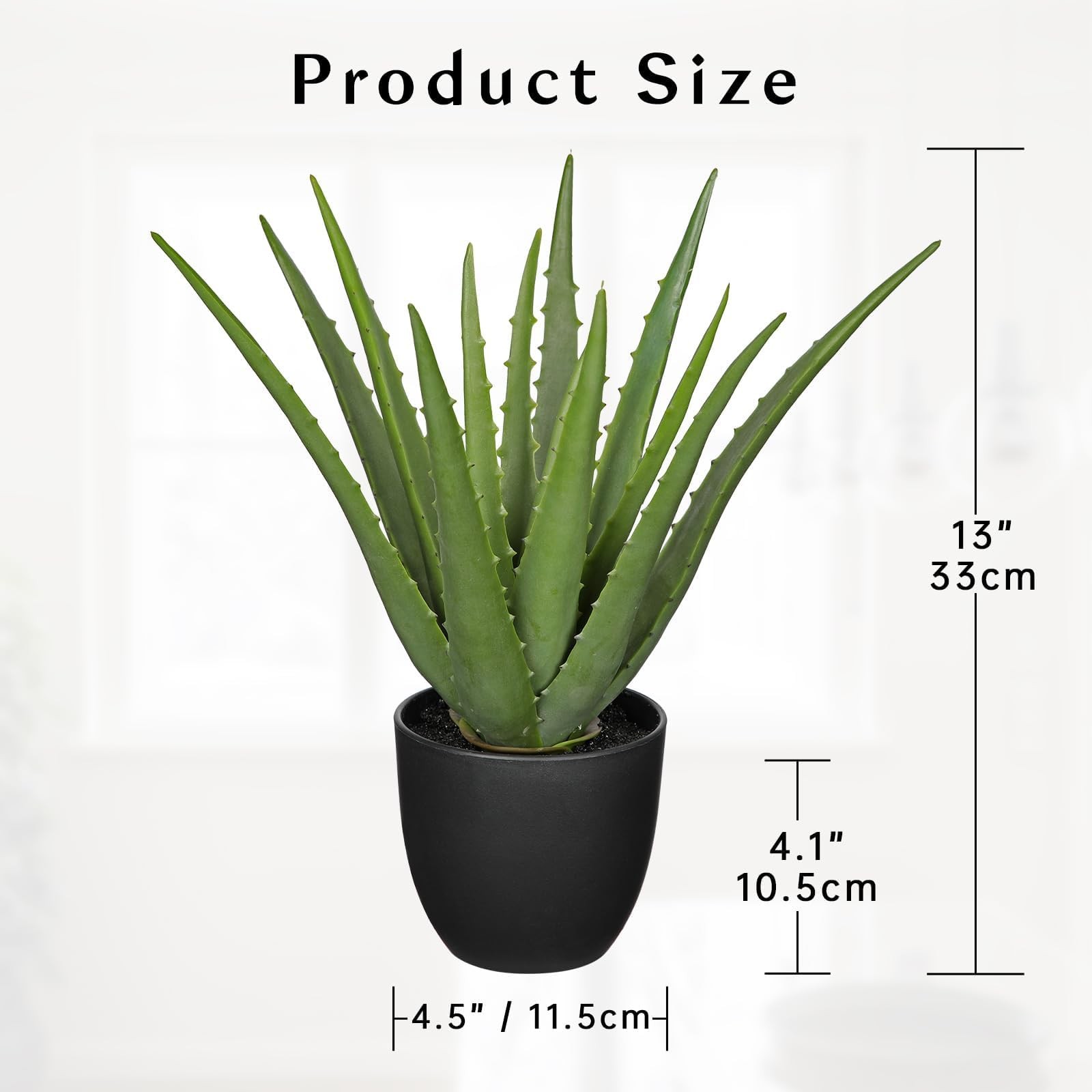13 Inch Fake Succulent Aloe Vera Plants Large Artificial Black Pot Home Decor