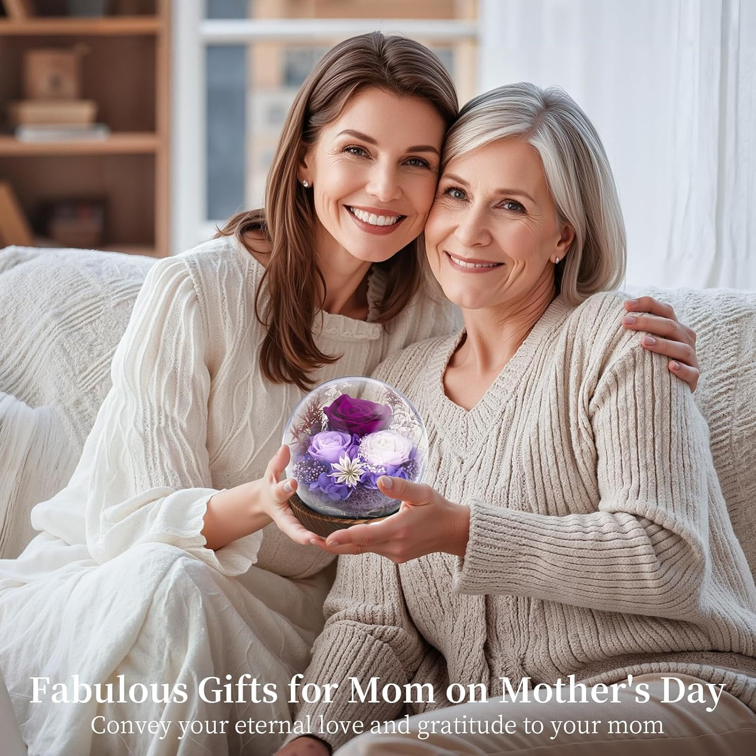 Eternal Rose Gifts for Mom in Glass Dome with LED Light