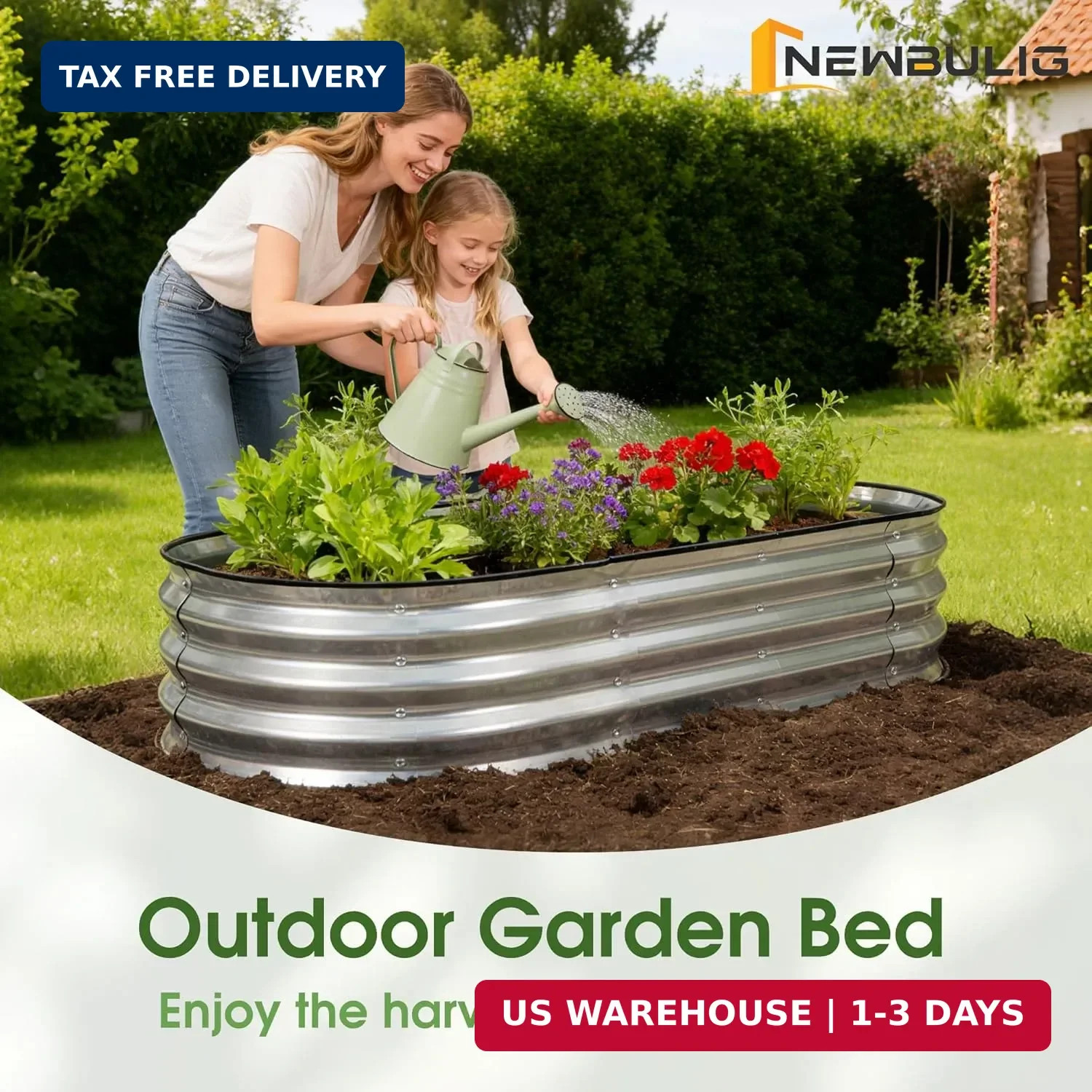 NEWBULIG Galvanized Raised Garden Bed Outdoor, 4x2x1ft Metal Planter Box for Veg