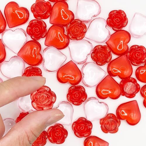 200Pcs Acrylic Heart Ornaments Rose Flower Vase Filler Valentines Day