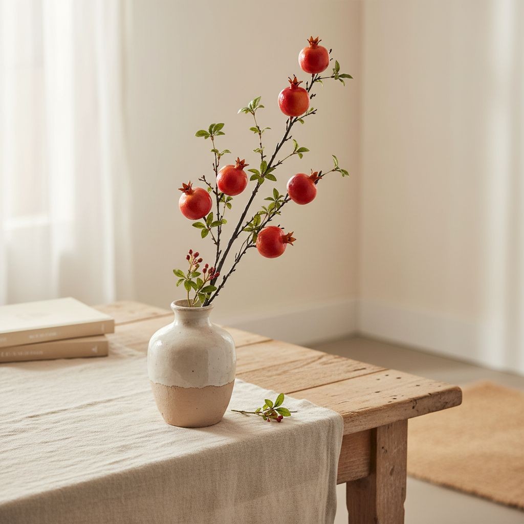 Artificial Pomegranate Branch Faux Fruit Stem Fall Floral Pick Autumn Vase Fille