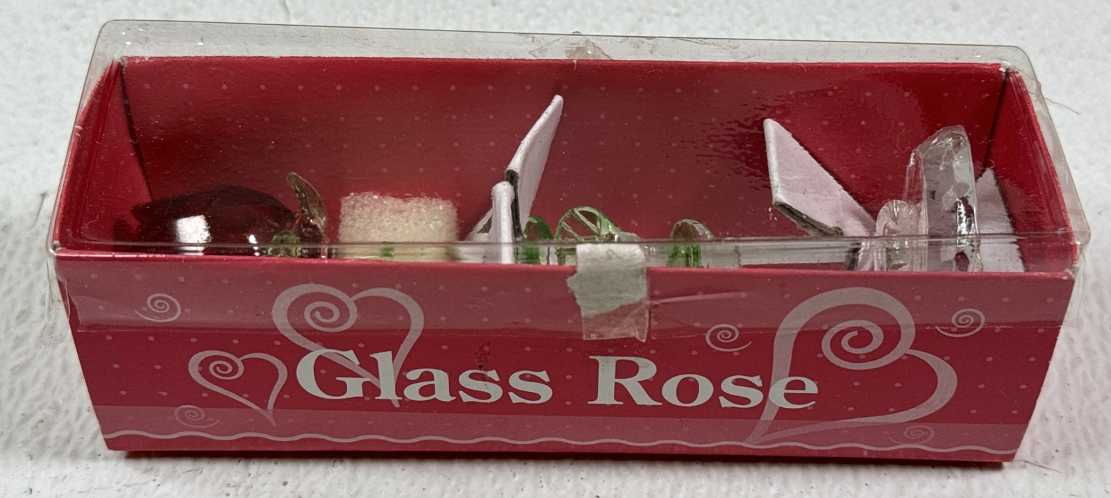 6” Valentines Day Painted Glass Rose Flower – Clear Base – New In Box ❤️ Love