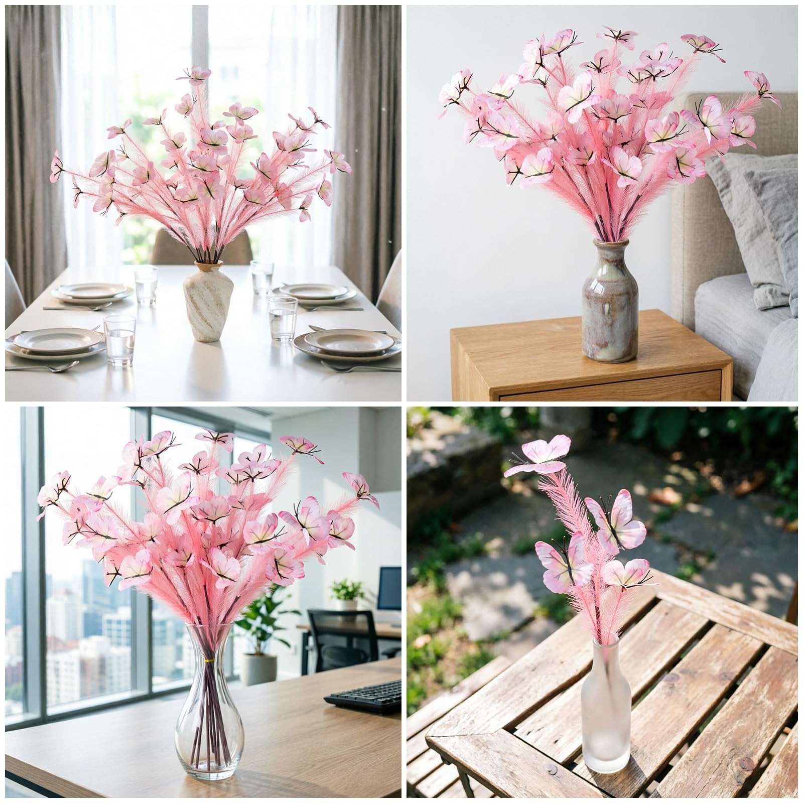 26″-10 Stems Pink Pampas Grass Decor, Artificial Pampas Grass with Butterfly …