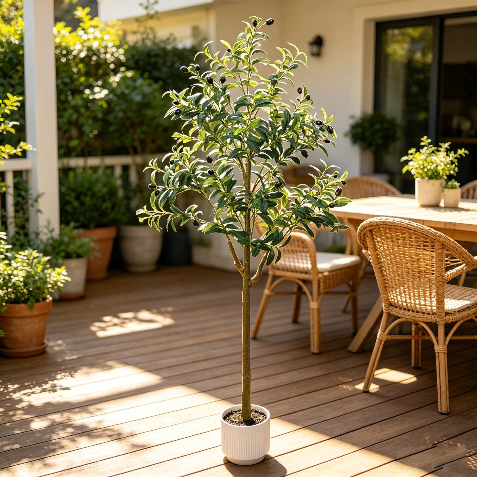 5FT Artificial Olive Tree with White Planter Faux Indoor Home Office Decor -NEW