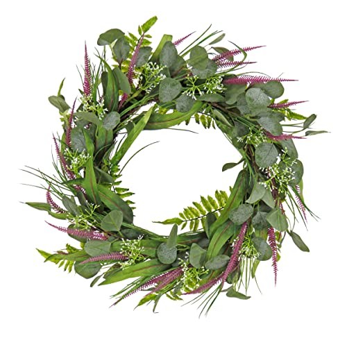 22 inch Artificial Spring Wreath with Eucalyptus Leaves, Lavender, Flowing