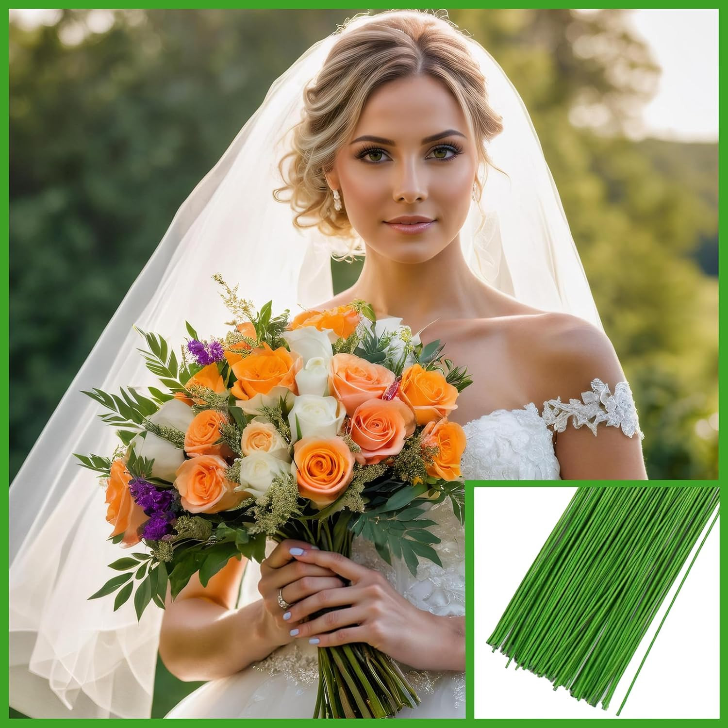 22 Gauge Floral Wire Stems for Flower Florist Floral,100Pcs Green | Stem Wire fo