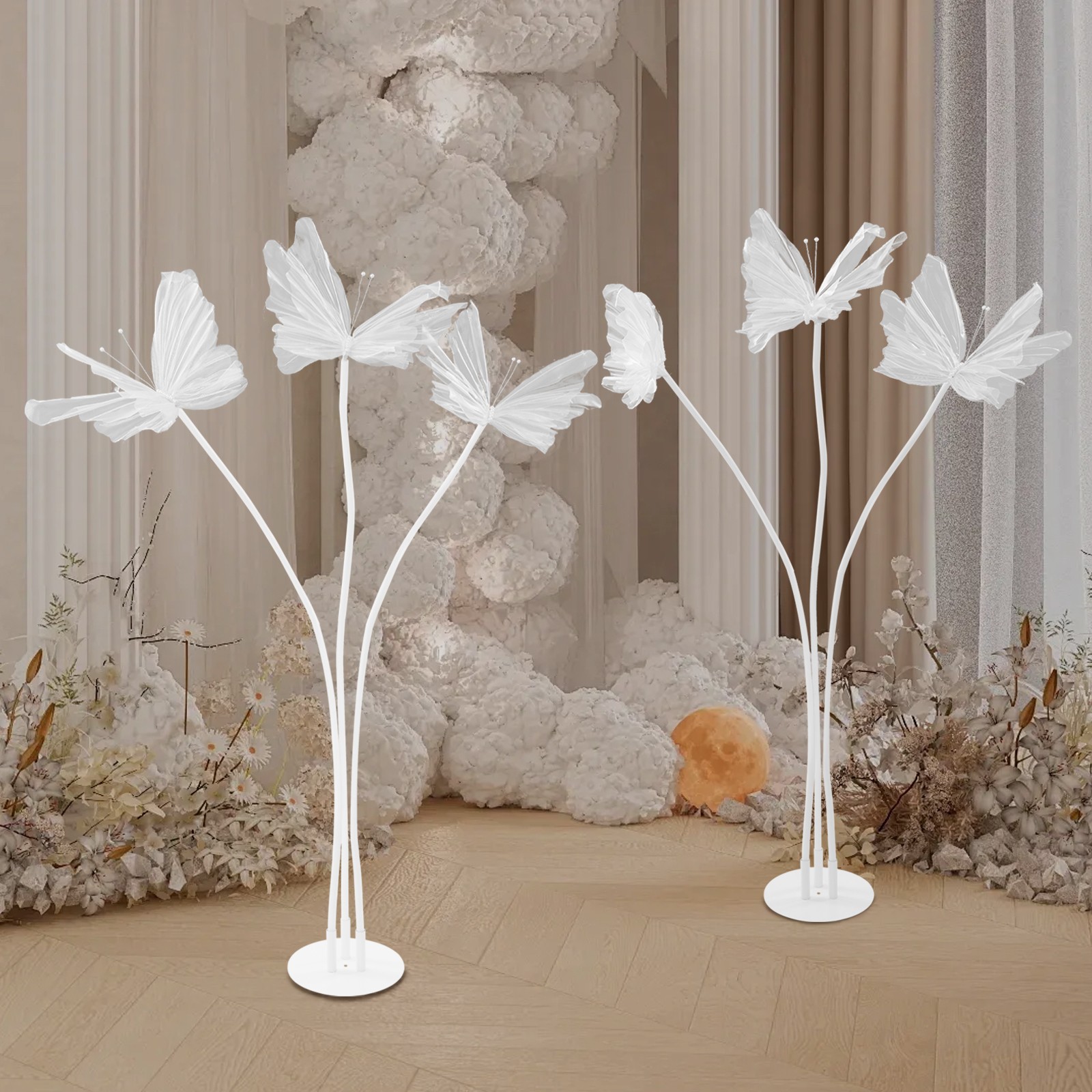 Butterfly Decoration with Standing Base, Artificial Decoration Butterflies White