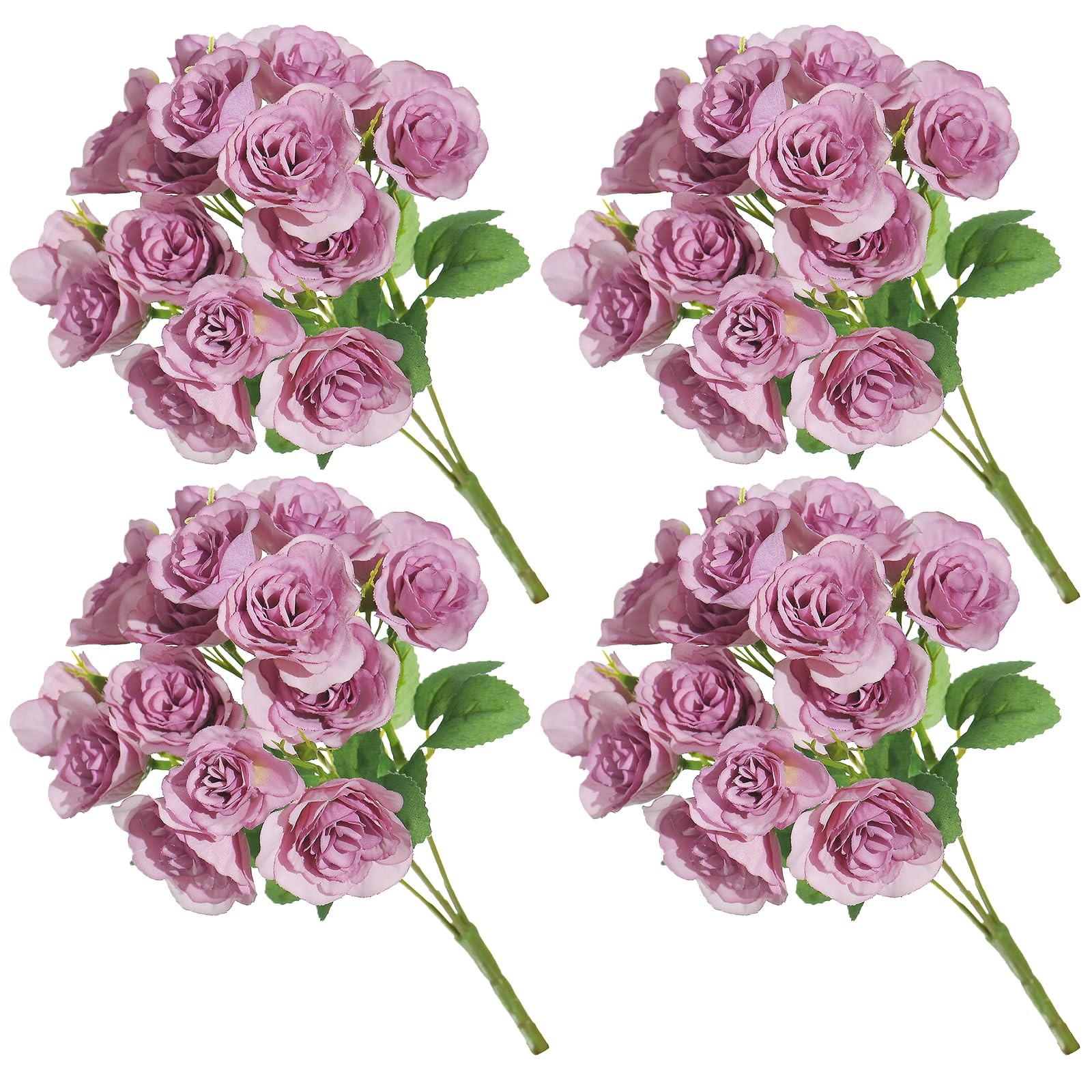 60 Heads Small Artificial Roses, 4 Bundles Silk Flower Bouquets, Outdoor UV R…