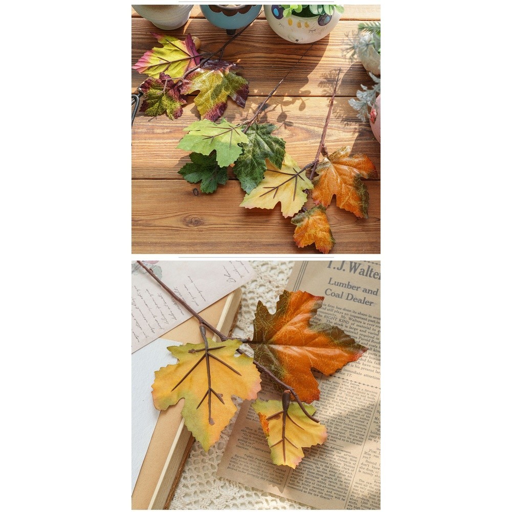 5pcs Artificial Maple Flower Bouquet for Living Room Bedroom Office Decor