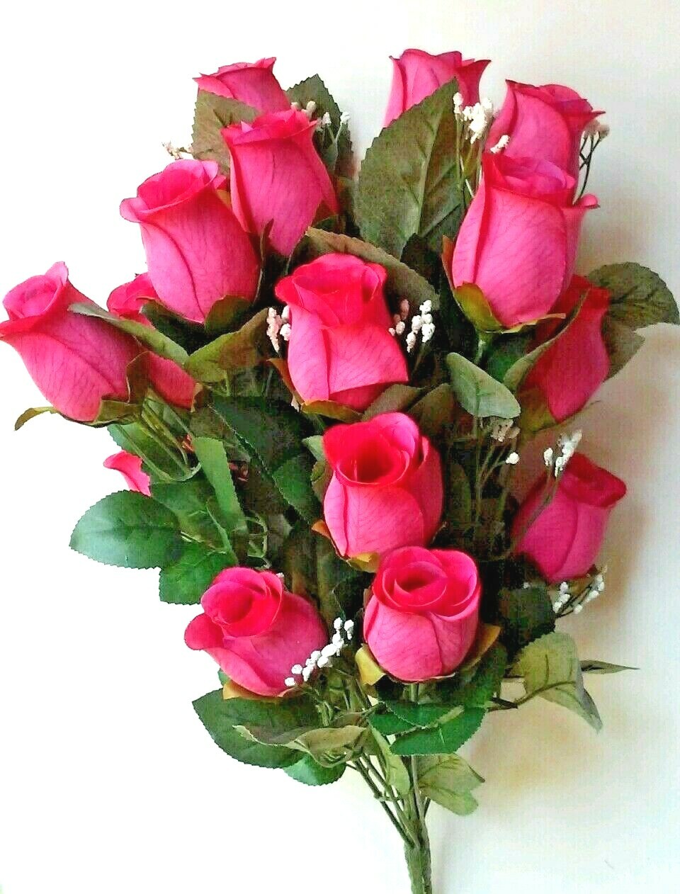 24-Rose Fuchsia Pink Large Microfiber Silk Flower 22″ Bush Home Bride Decors US