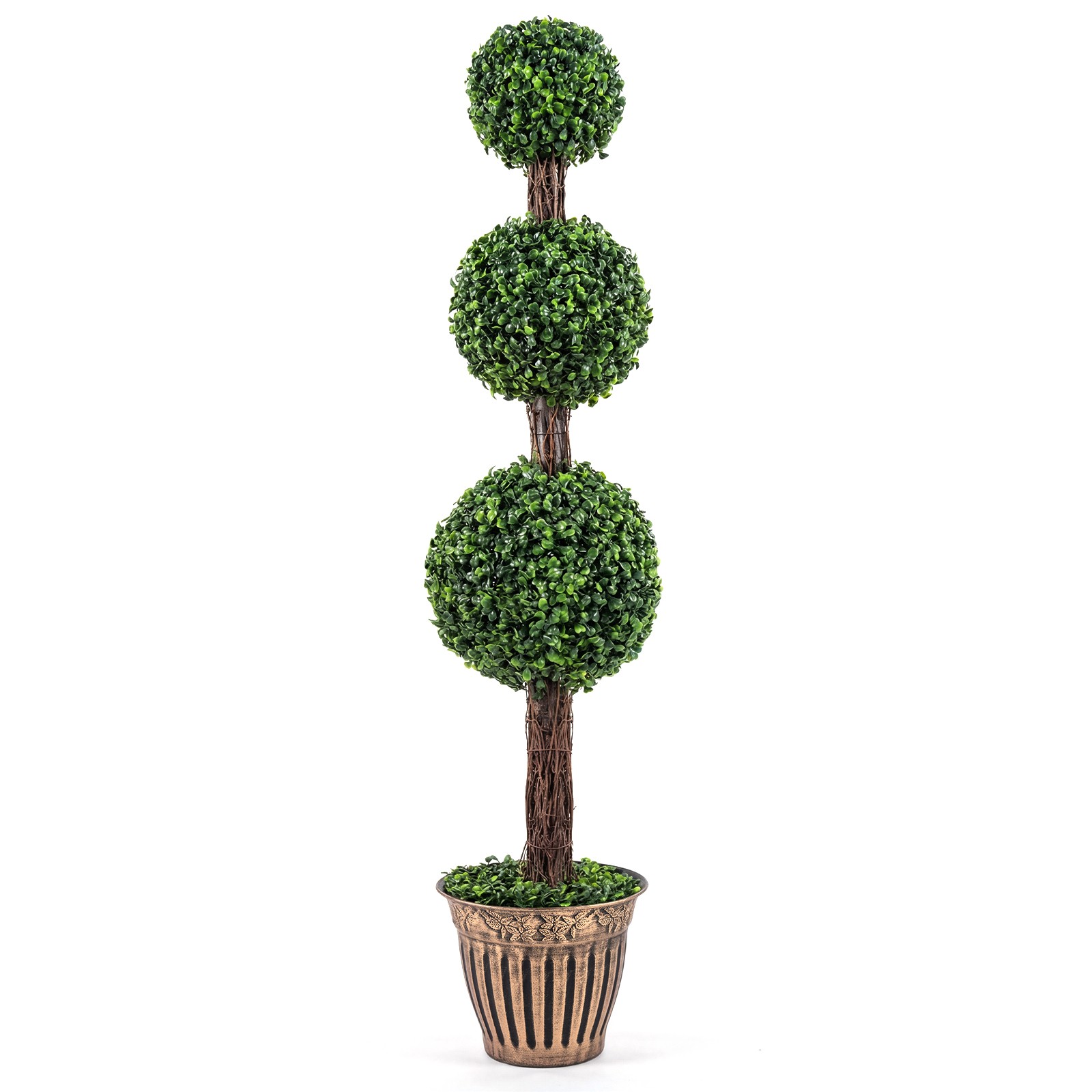 Artificial Triple Ball Boxwood Tree,Fake Topiary w/Cement-filled Retro Planter