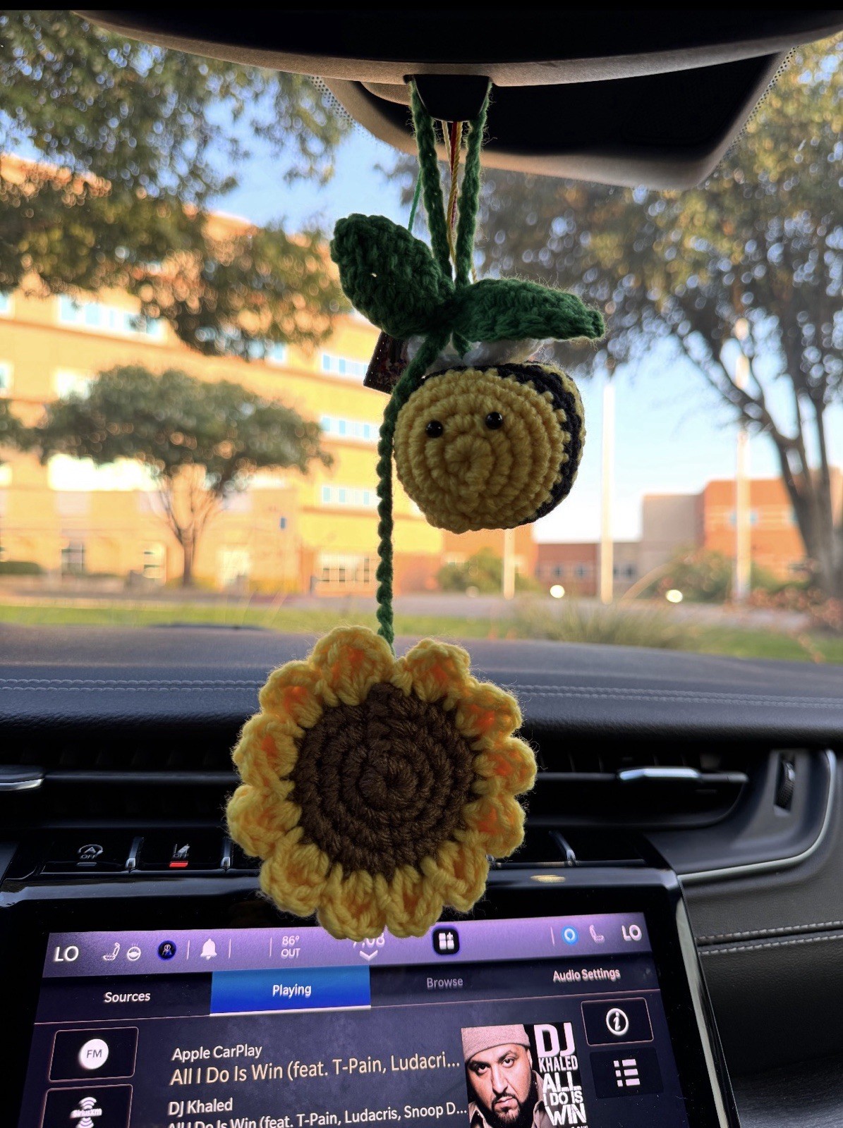 Crochet Bee and Sunflower Car Hanger