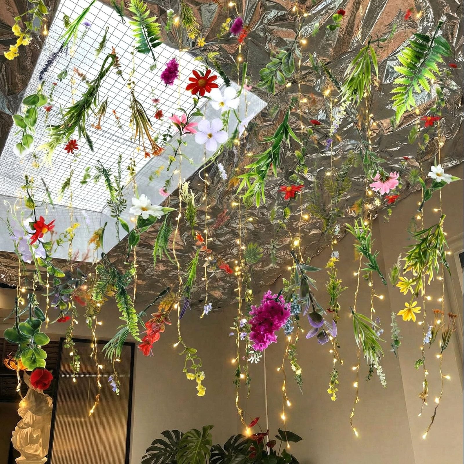 6 Pack 35.4ft Fake Flower Garland Backdrop with Lights Hanging Wildflower Flo…