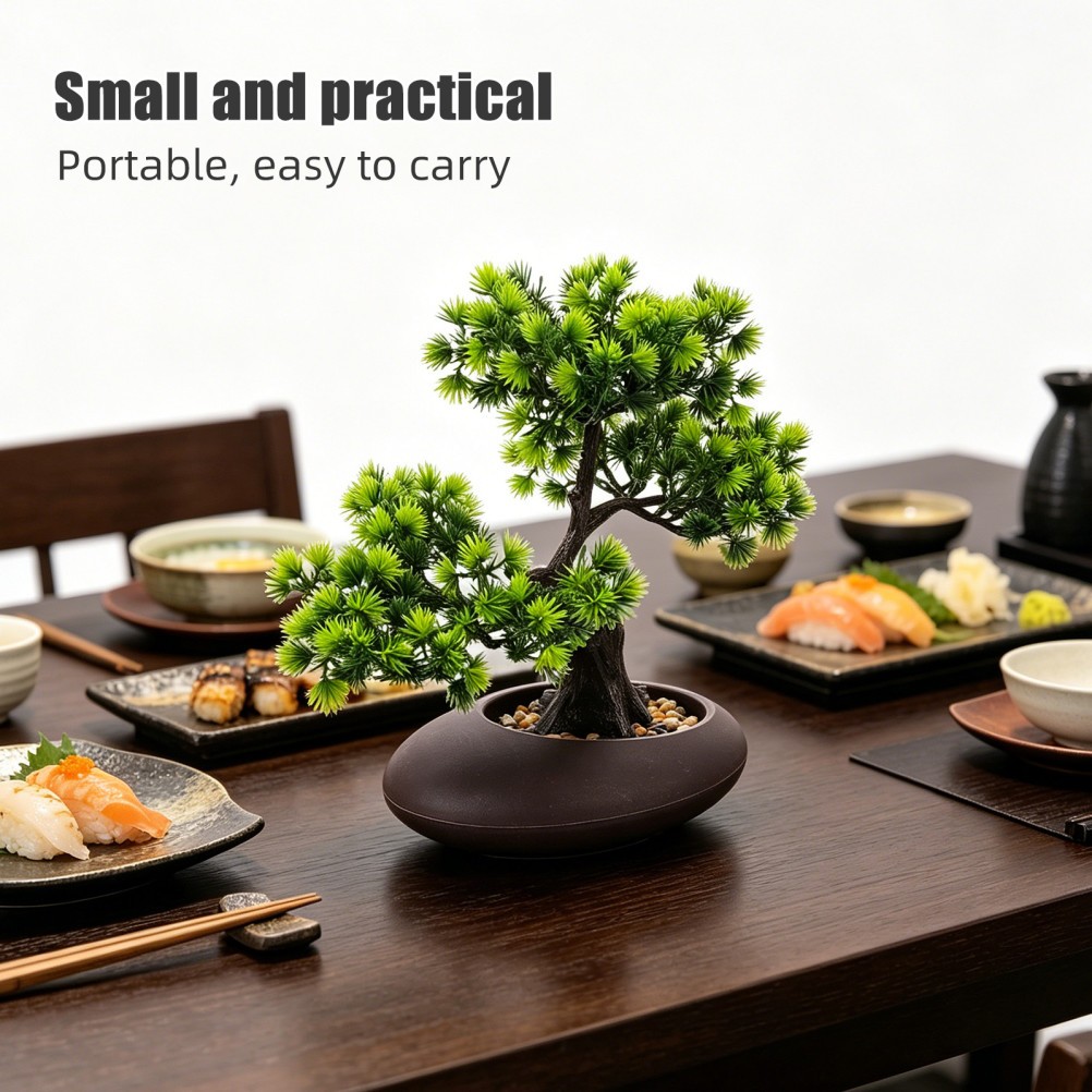 Green Faux Pine Tree Sushi Plate Decoration Japanese Style Bonsai Ornament
