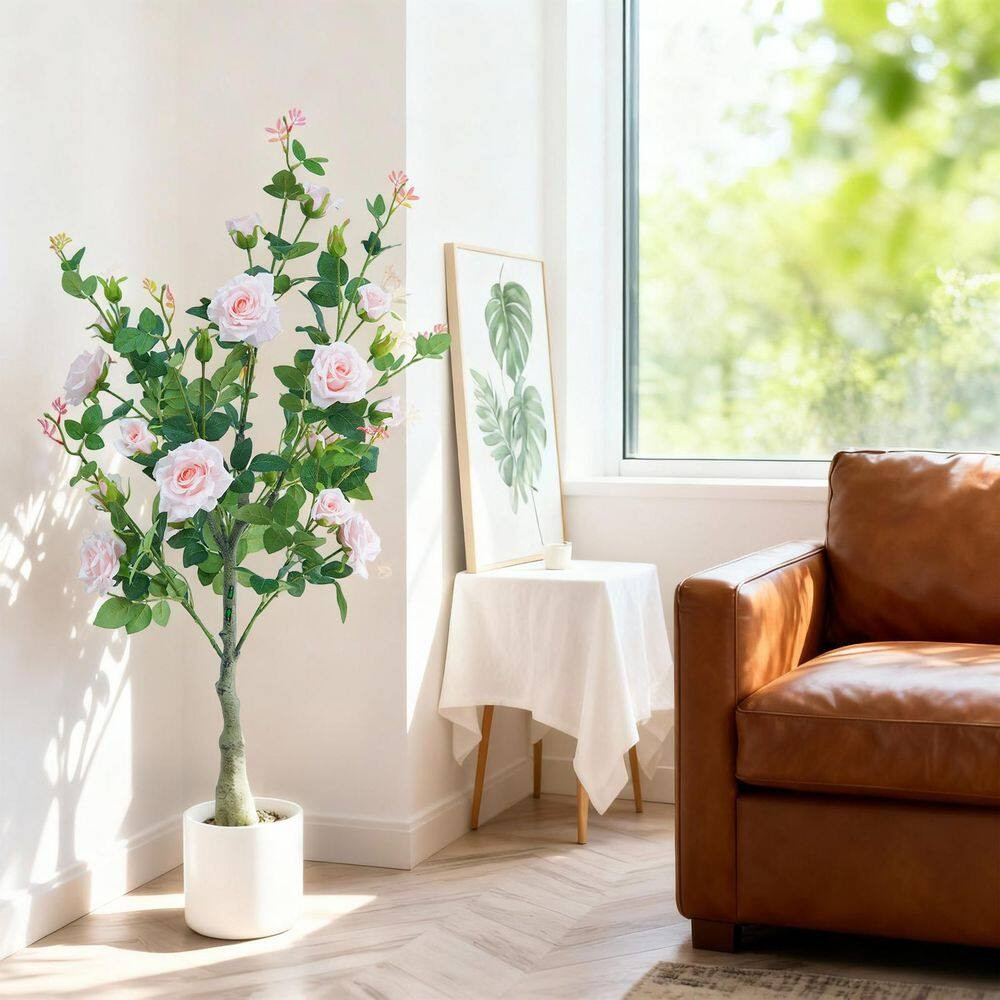 4 Ft. 2-Pieceartificial Pink Roses, Artificial Plant Made of Silk and Plastic, D