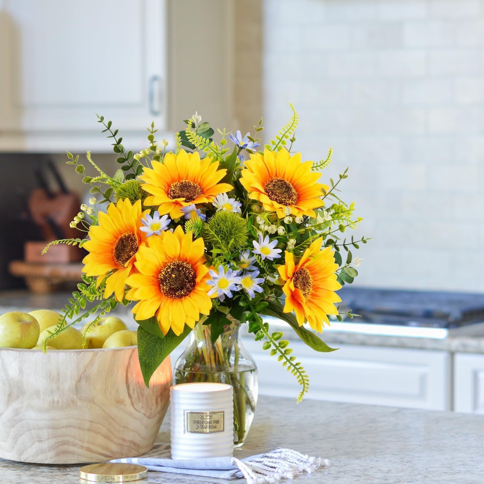 15 Inch Sunflowers Artificial Spring Bouquets Grave Flowers Cemetery Faux Silk