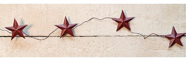 NEW PRIMITIVE Americana Barn STAR Garlands SET OF 2 BURGUNDY 5 ft long x 2.75″ W