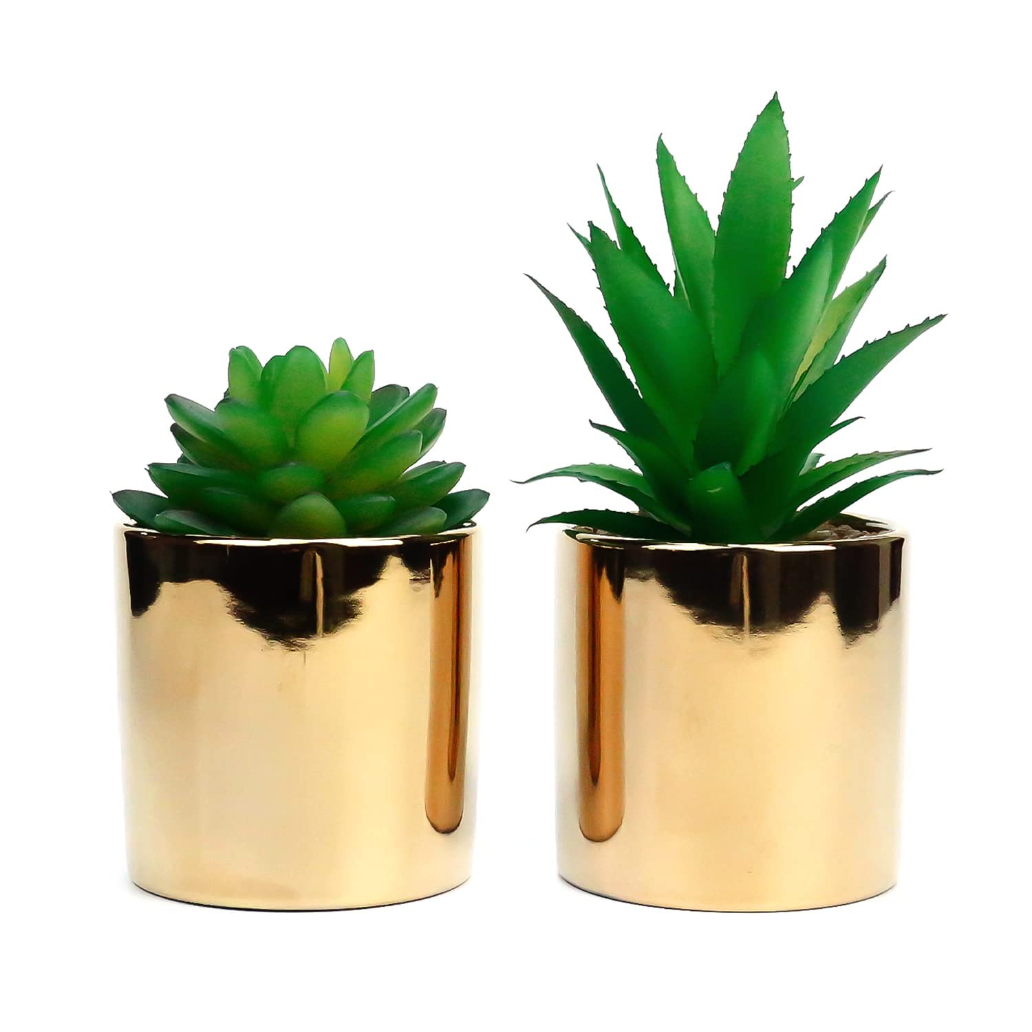 Faux Succulent Artificial Plants 7” & 5” in Pots Home Decoration Set of 2 G…