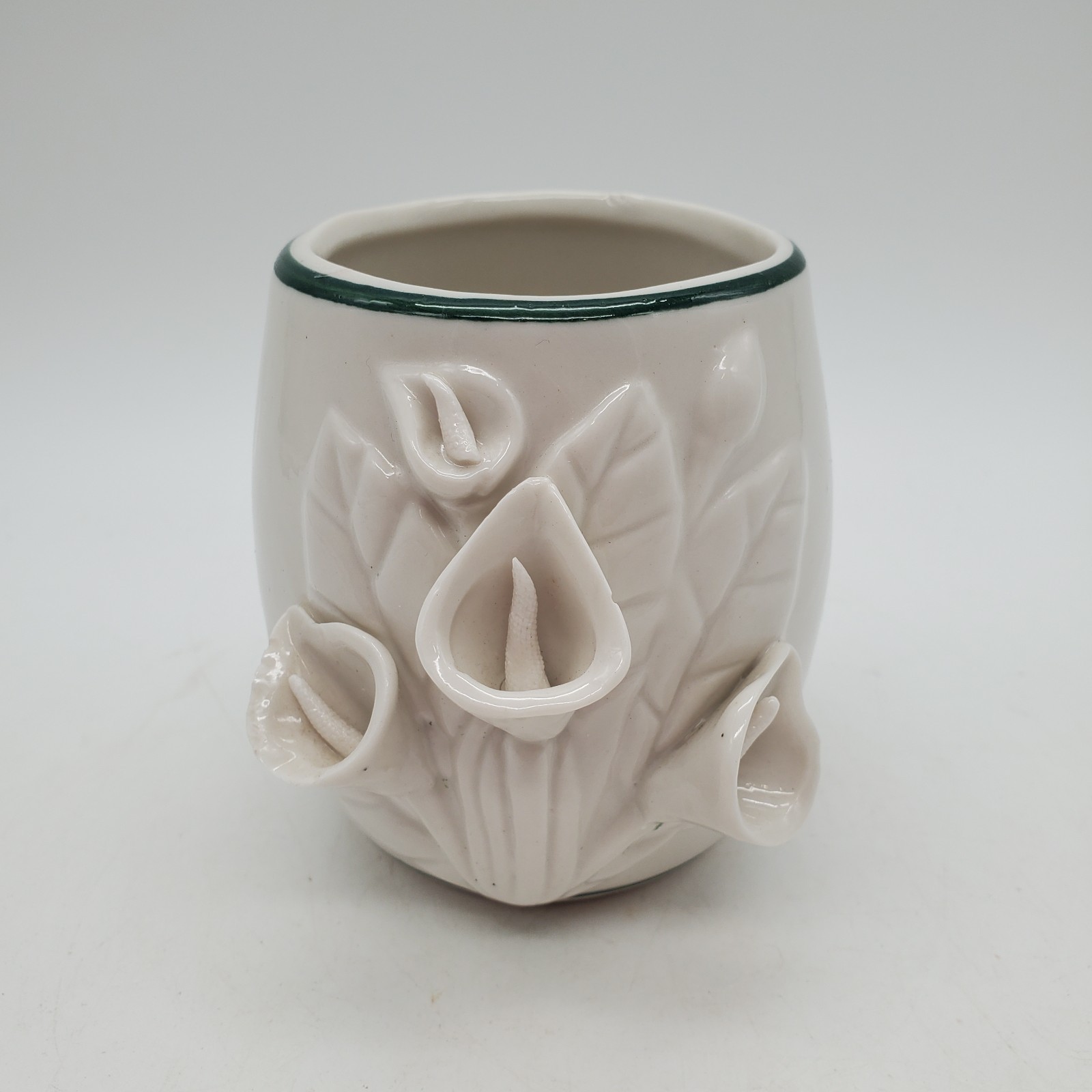 Calla lily candle holder vase w/ green stripe