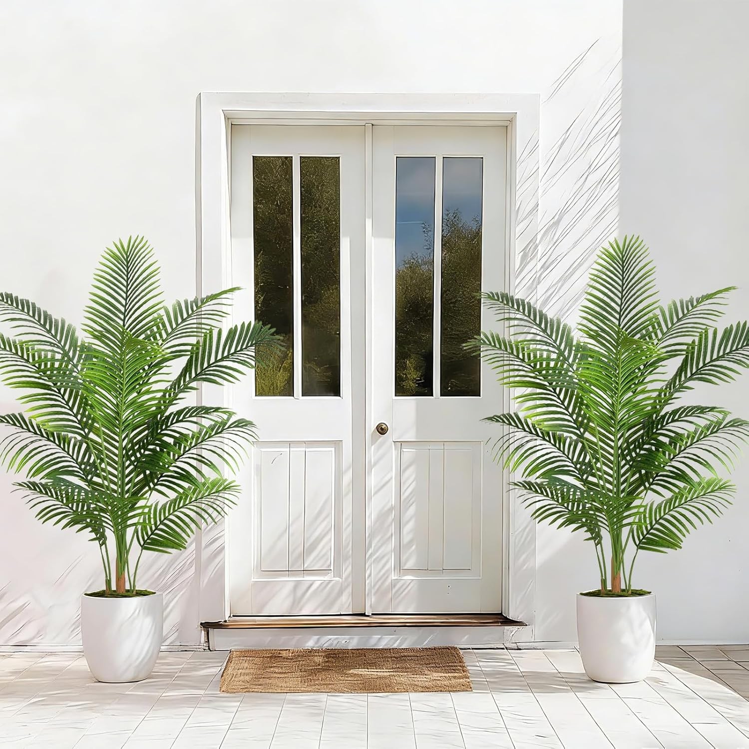 Artificial Tall Tropical Palm Tree Indoor Plant 5FT in Pot, Real Bark for home