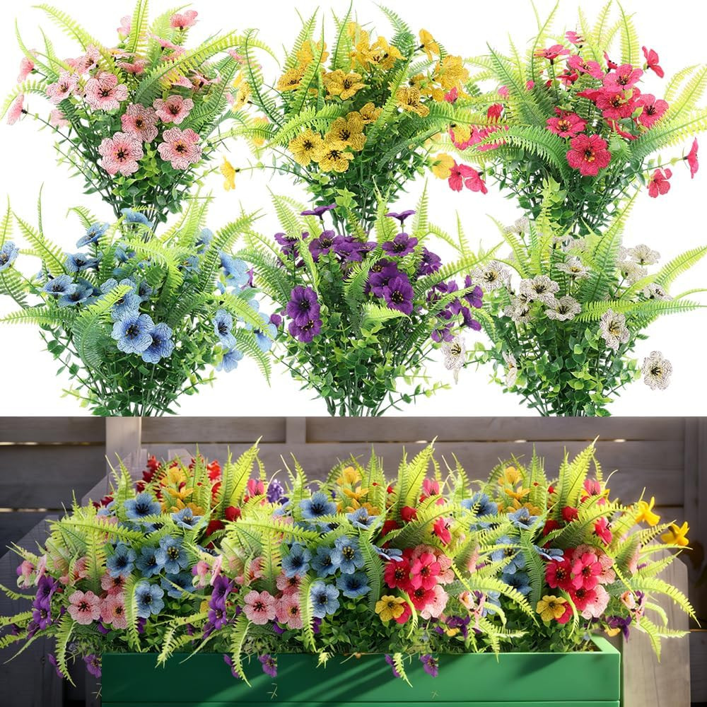 12 Bundles Faux Boston Fern & Eucalyptus – UV Resistant Outdoor Decor